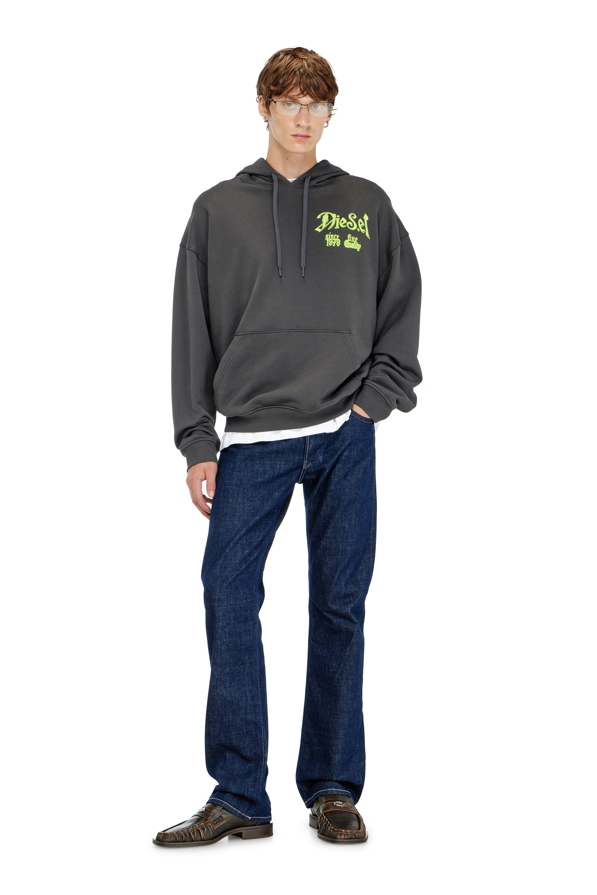 Diesel - S-BOXT-HOOD-AA2, Sudadera de algod&oacute;n con gr&aacute;ficos flocados Hombre in Gris - 1