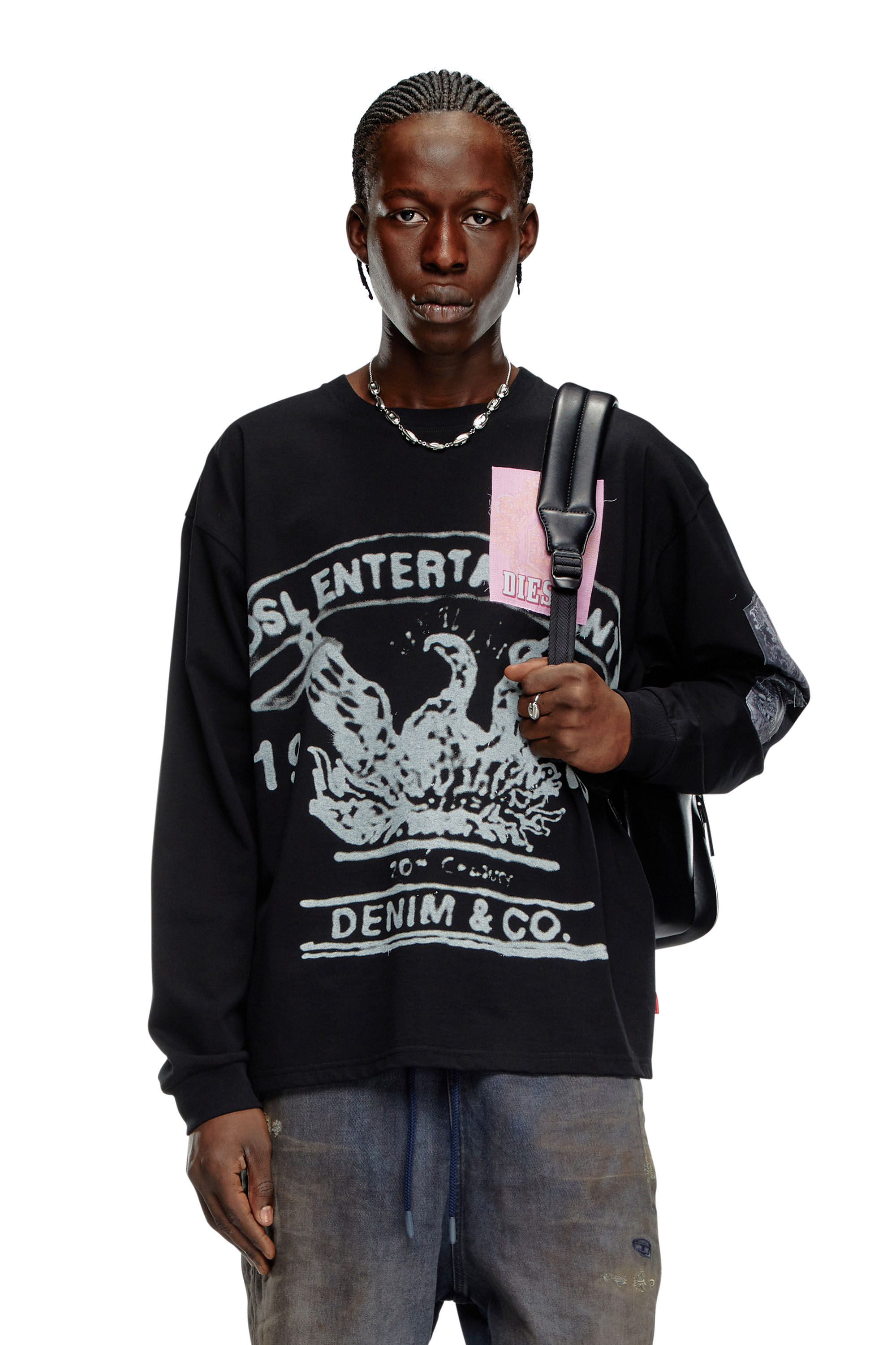 Diesel - T-BOXT-LS-Q10, Hombre Camiseta de manga larga con parches estampados in Negro - Image 1