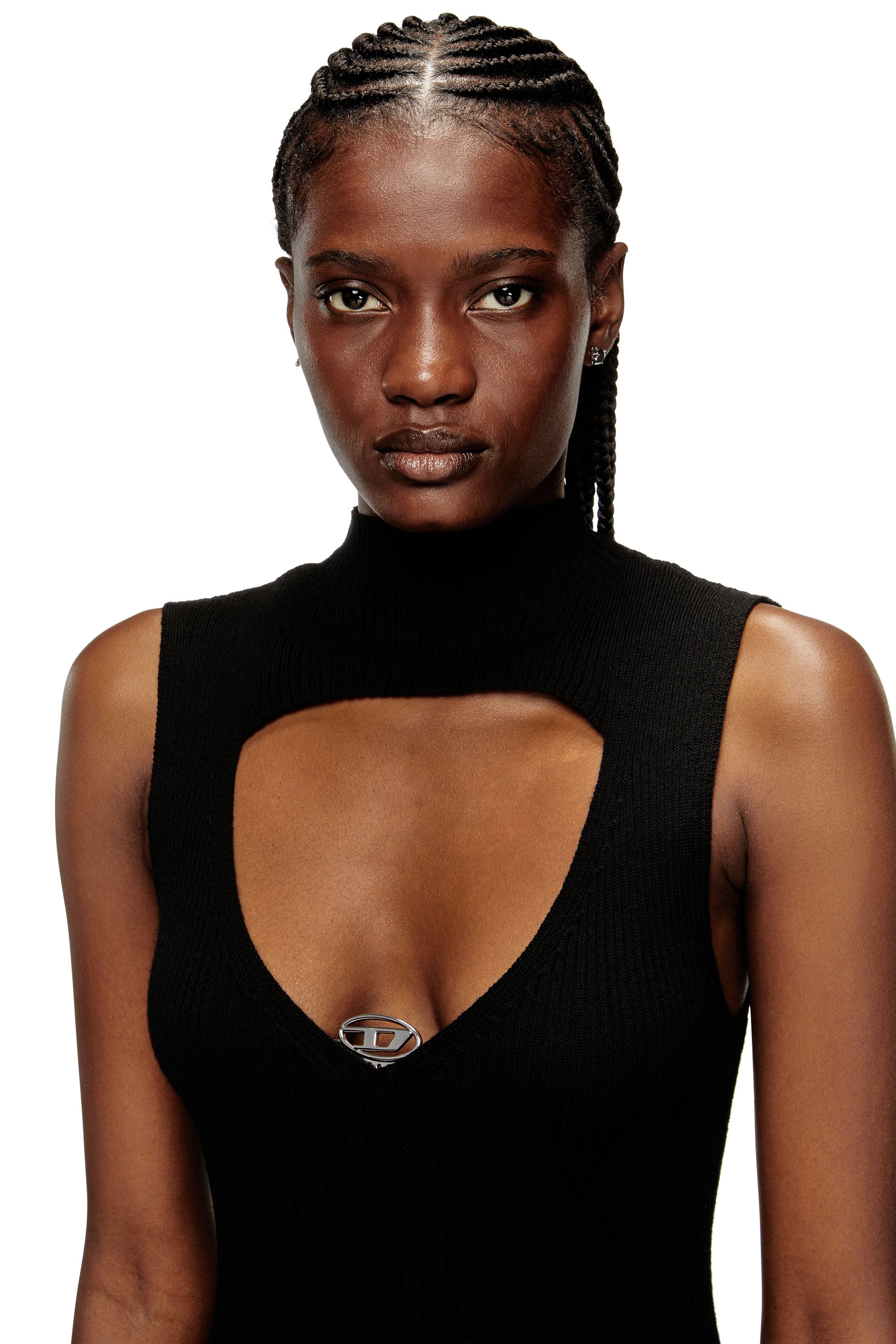 Diesel - M-OLONI-SHORT, Vestido mini de lana con intarsia Mujer in Negro - 4