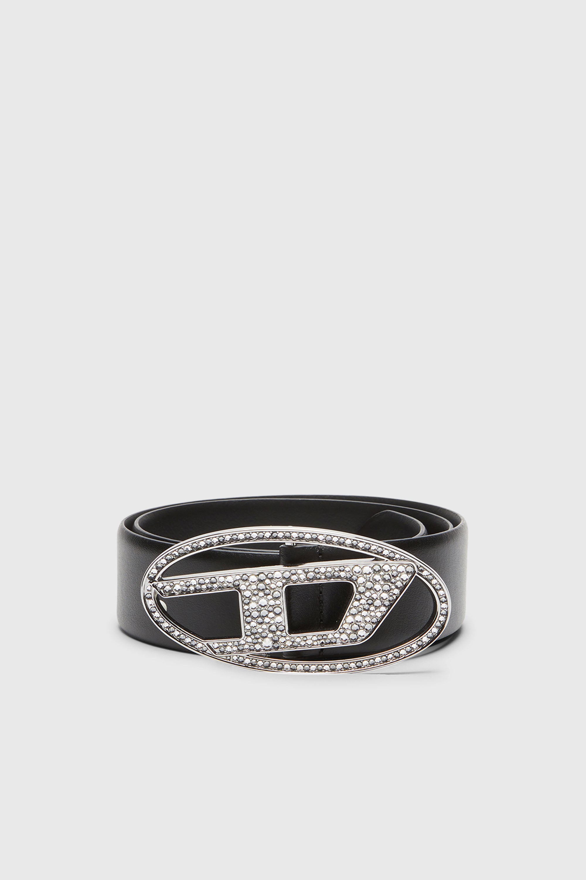 Diesel - B-1DR STRASS, Cintur&oacute;n 4 cm de cuero con hebilla de cristal Mujer in Negro - 1