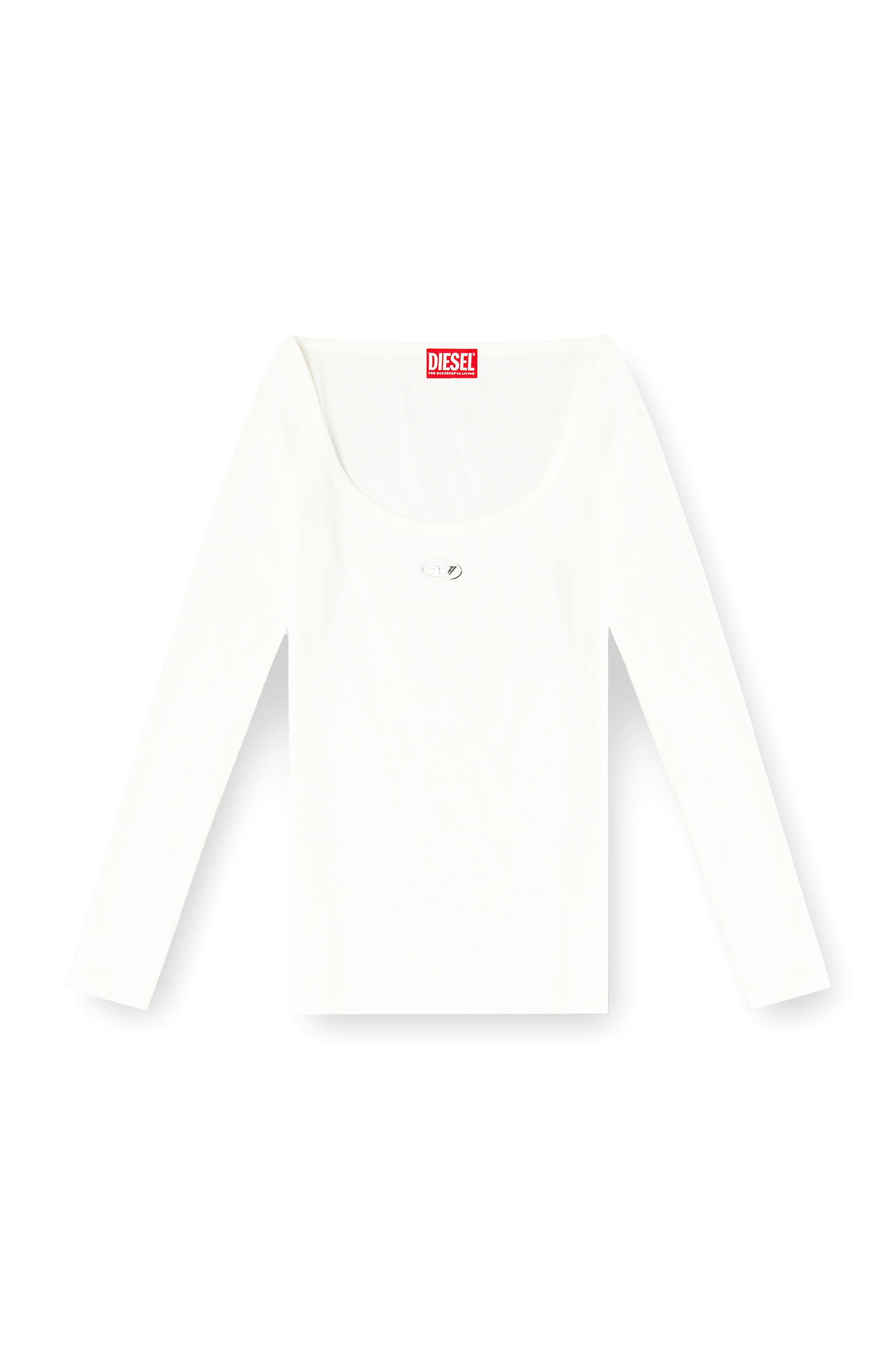 Diesel - T-BAL-OD, Top de manga larga de canal&eacute; con Oval D met&aacute;lico Mujer in Blanco - 3