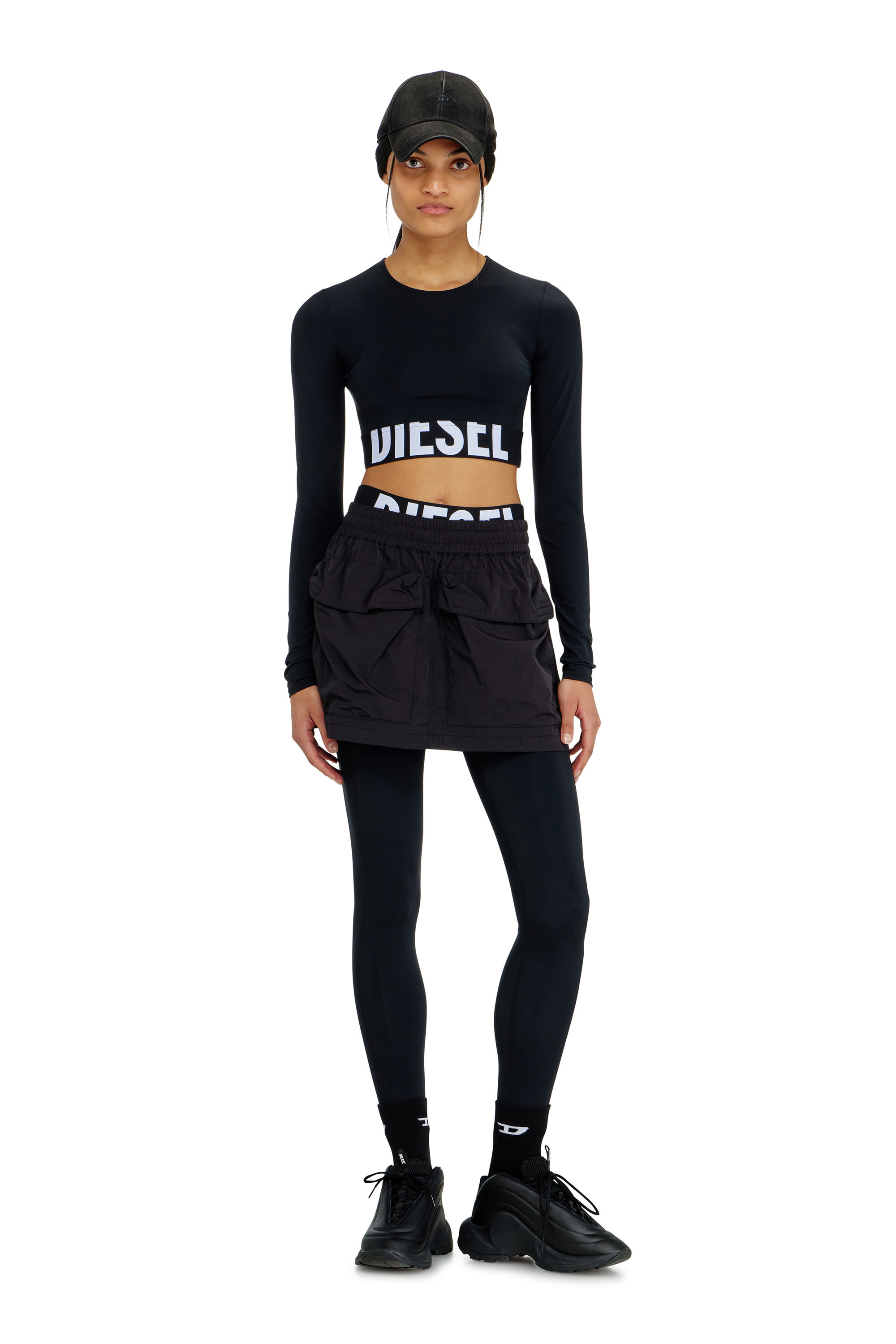 Diesel - ADELINE-D-POP, Leggings de microfibra con logotipo recortado Mujer in Negro - 3