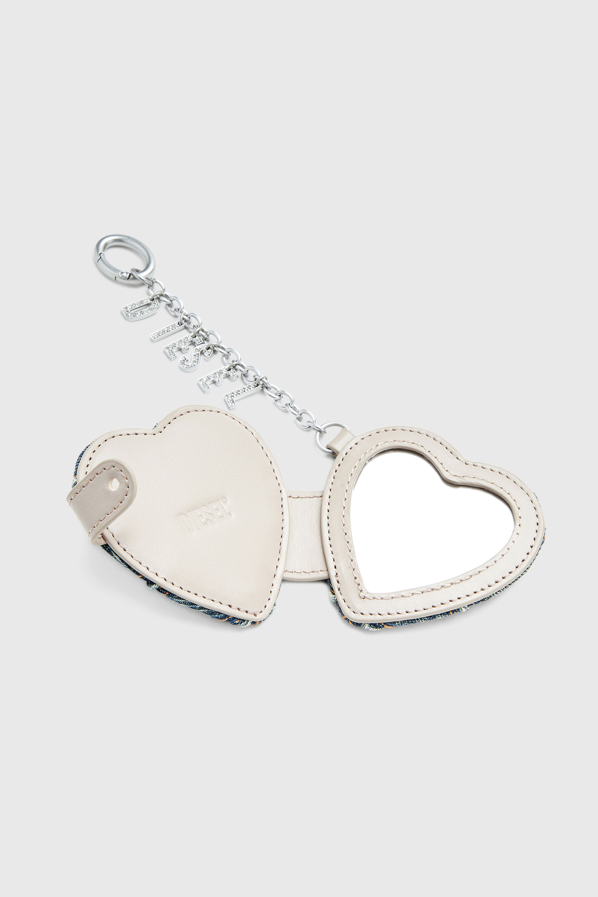 Diesel - CHARM-D MIRROR, Colgante en forma de espejo en denim acolchado con motivo argyle Mujer in Plateado - 2