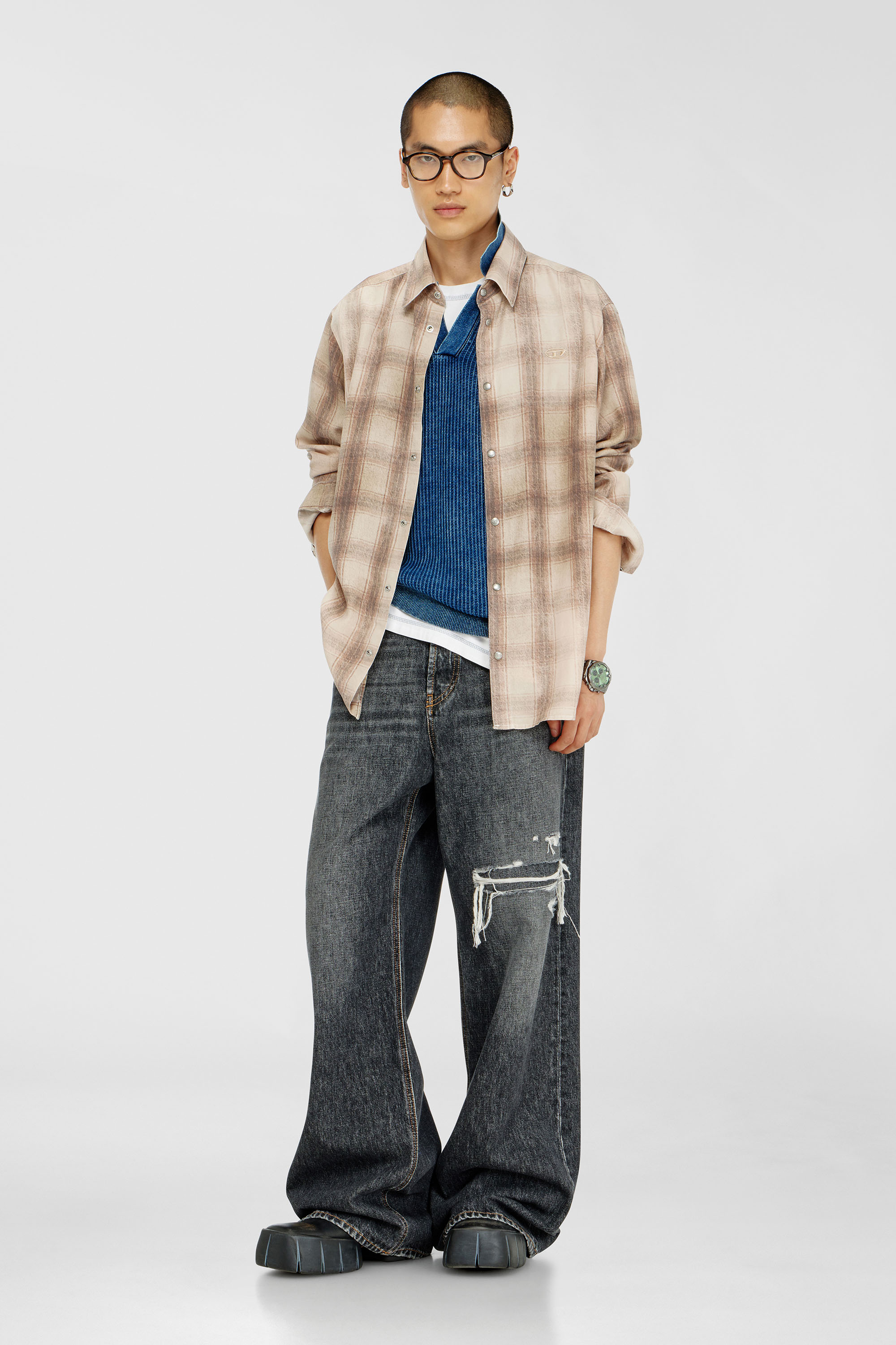 Diesel - S-SIMPLY-JMCM, Camisa de cuadros en tejido fluido Hombre in Marr&oacute;n - 2