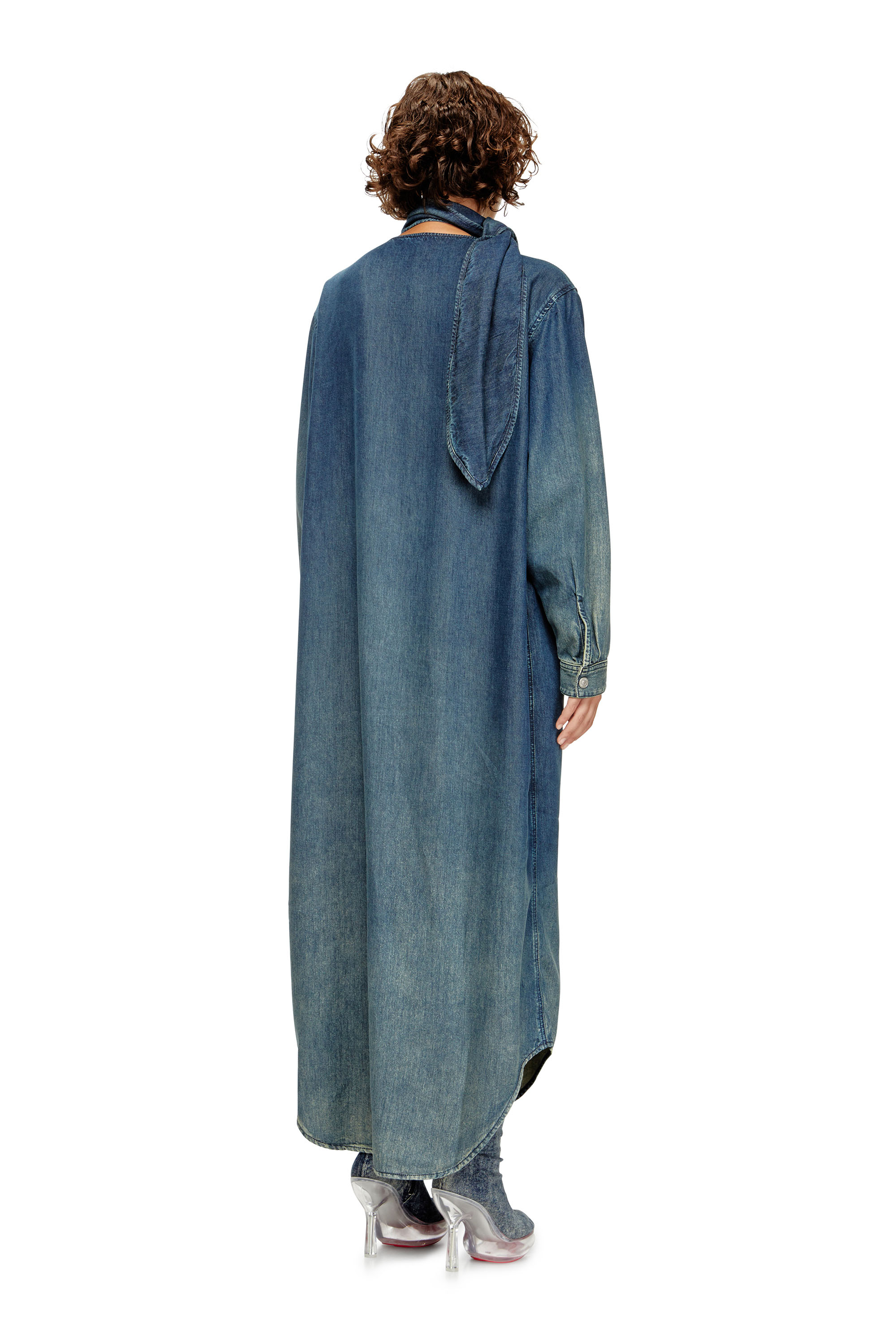 Diesel - DE-BARBARA-S, Vestido camisero largo de denim fluido Mujer in Azul marino - 3