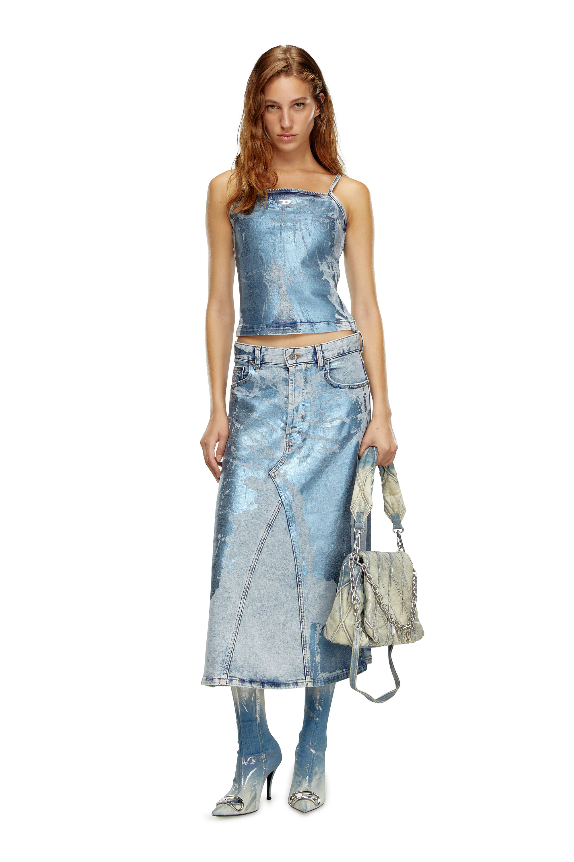 Diesel - DE-PAGO-MID-S, Falda midi en denim colorido Mujer in Azul marino - 2