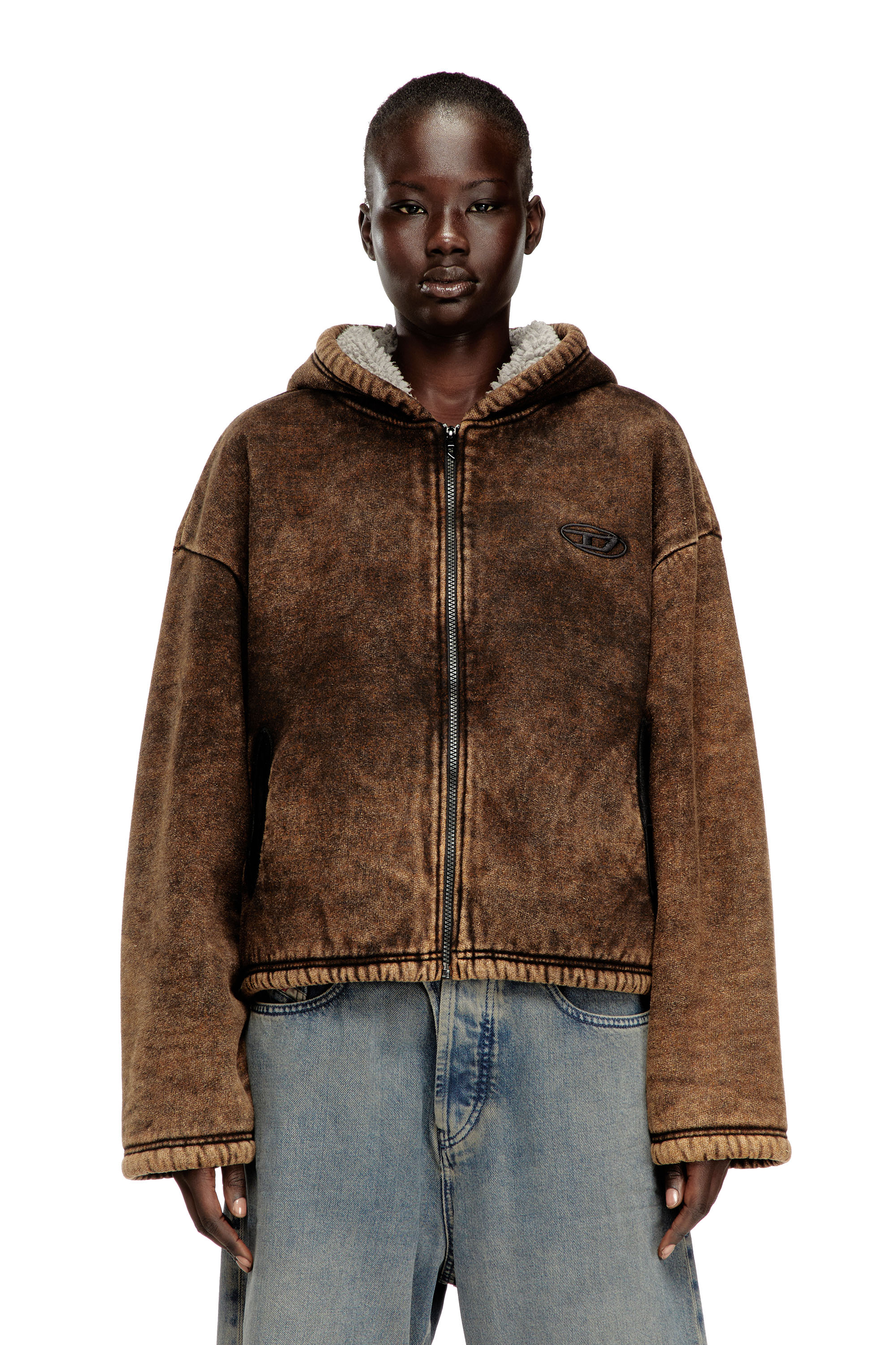 Diesel - F-ELLA, Sudadera con capucha y cremallera lavado ácido con forro de peluche Mujer in ToBeDefined - 1