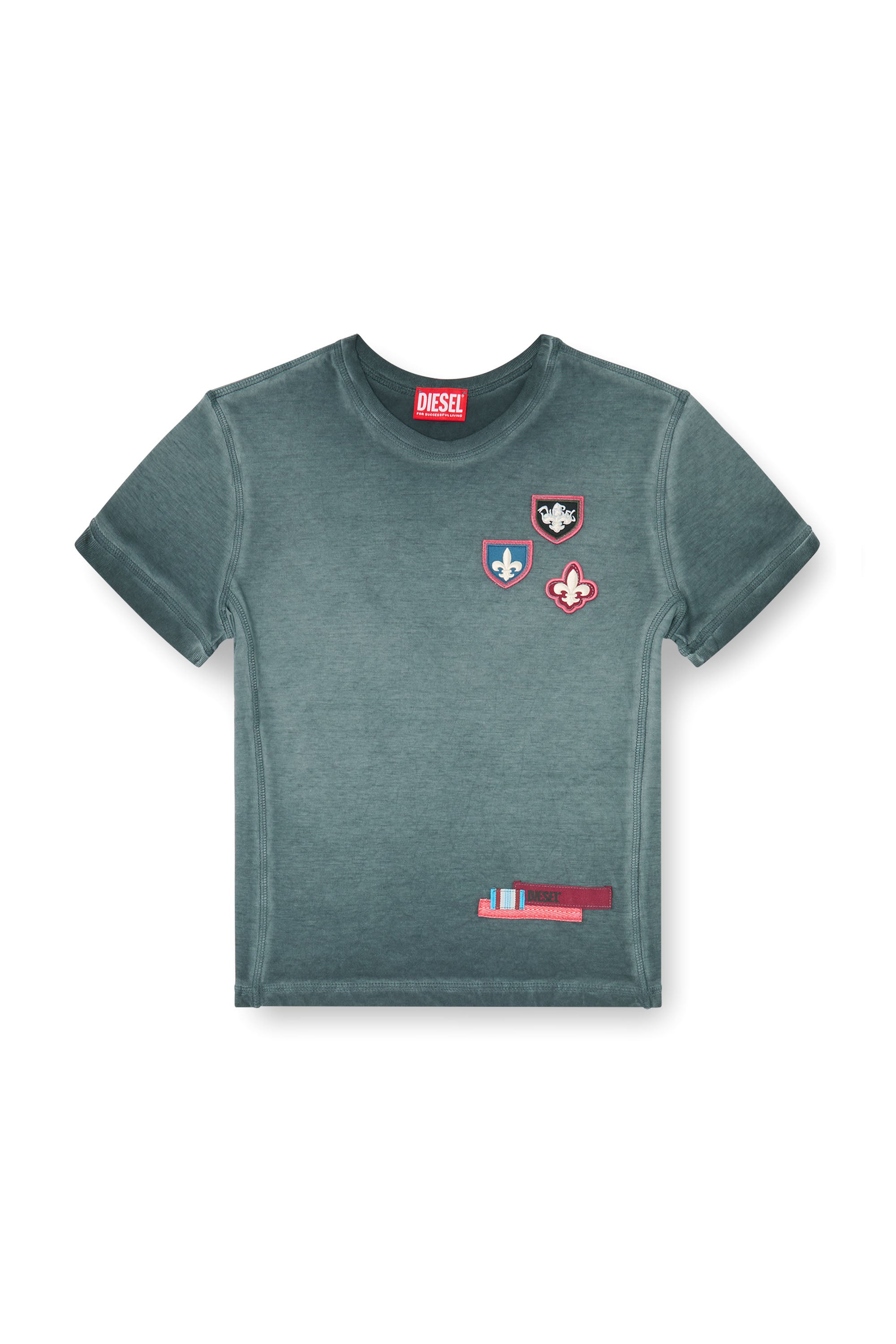 Diesel - T-UNCUTY-WAF, Camiseta con parches y laterales de micro waffle Mujer in Azul marino - 3