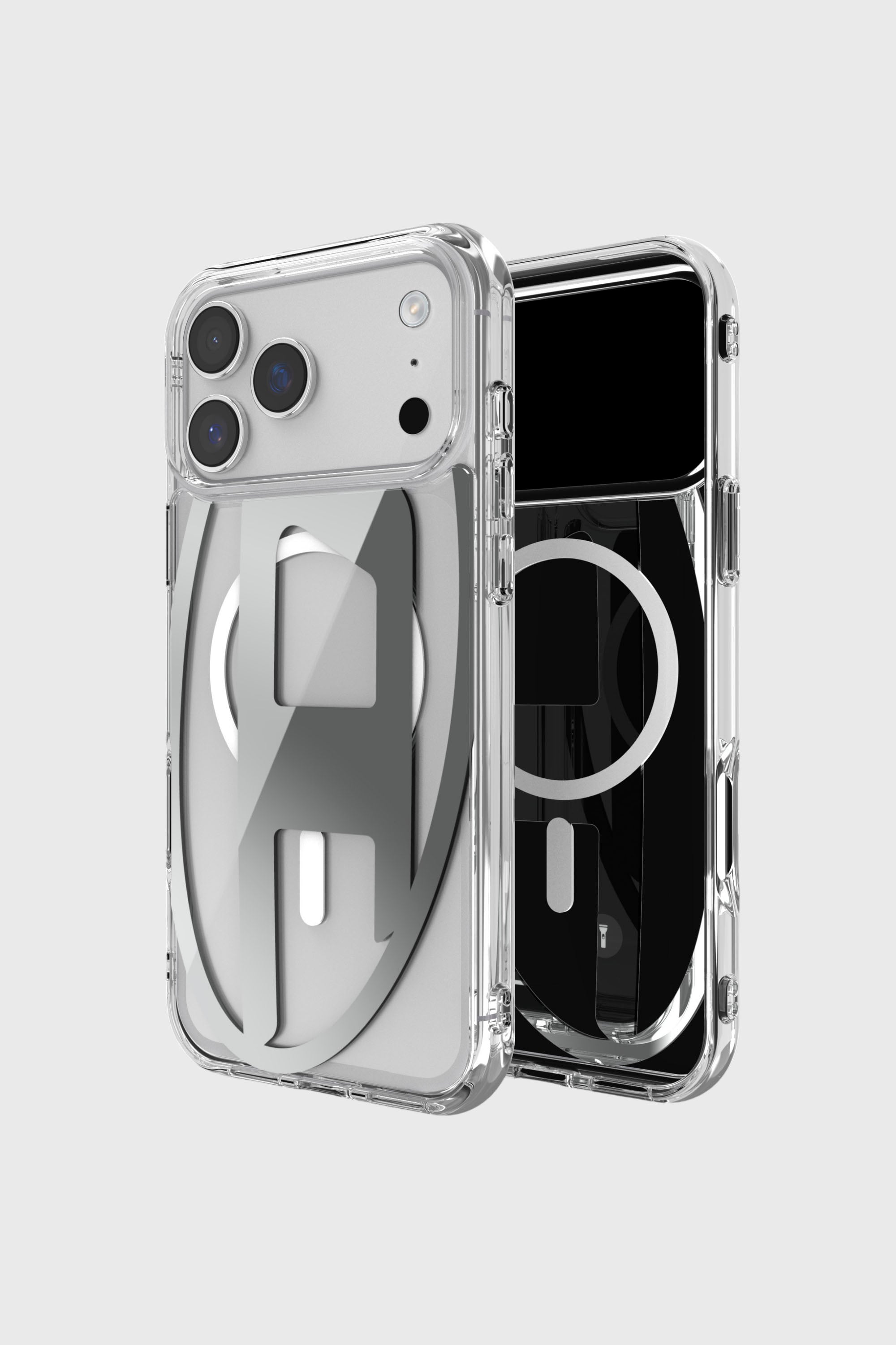 Diesel - 60414 AOP CASE, Funda met&aacute;lica Oval D con Magsafe para iPhone 17 Pro Max Unisex in Gris - 1