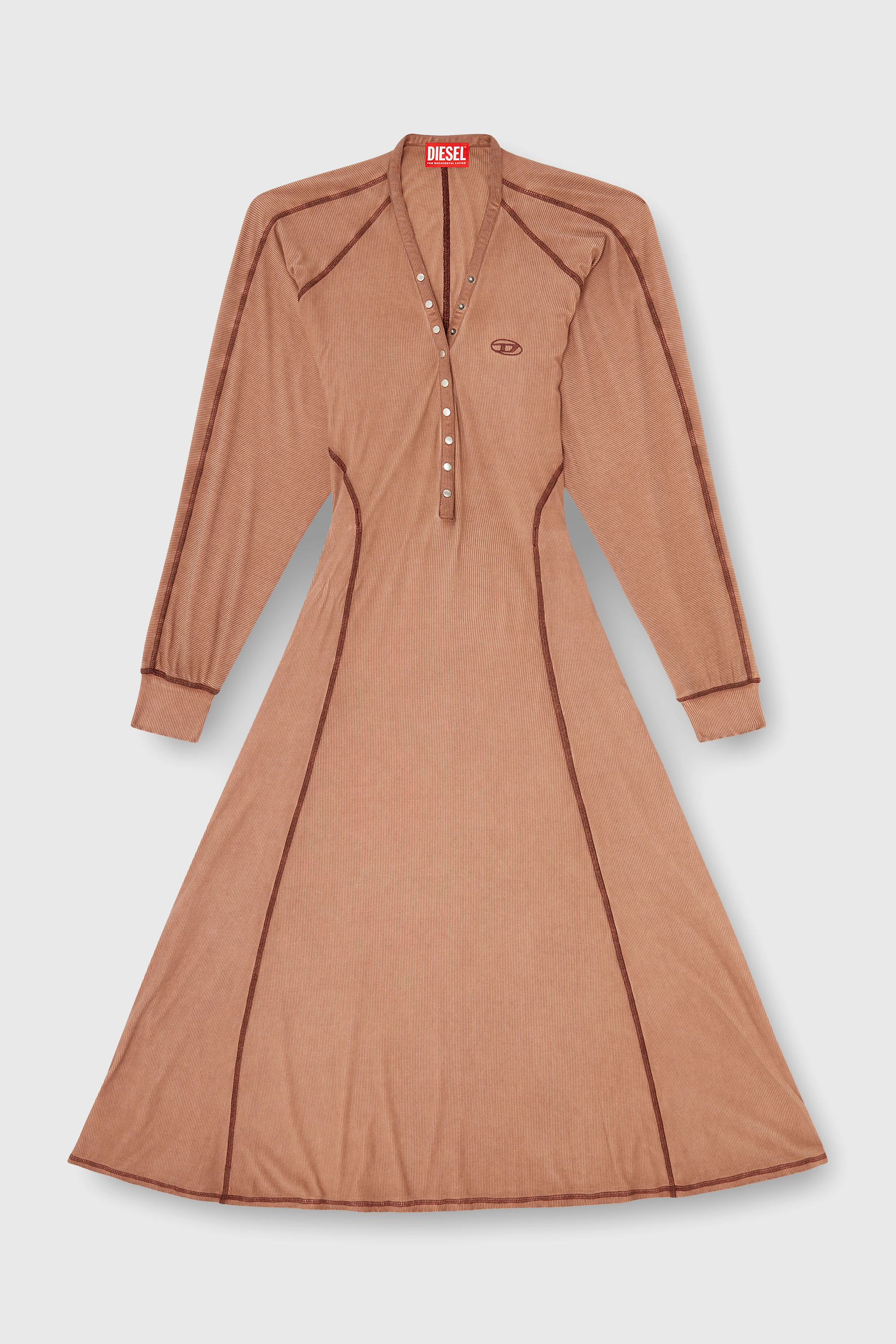 Diesel - D-ISERINA, Vestido midi de punto canal&eacute; con mangas murci&eacute;lago Mujer in Marr&oacute;n - 1