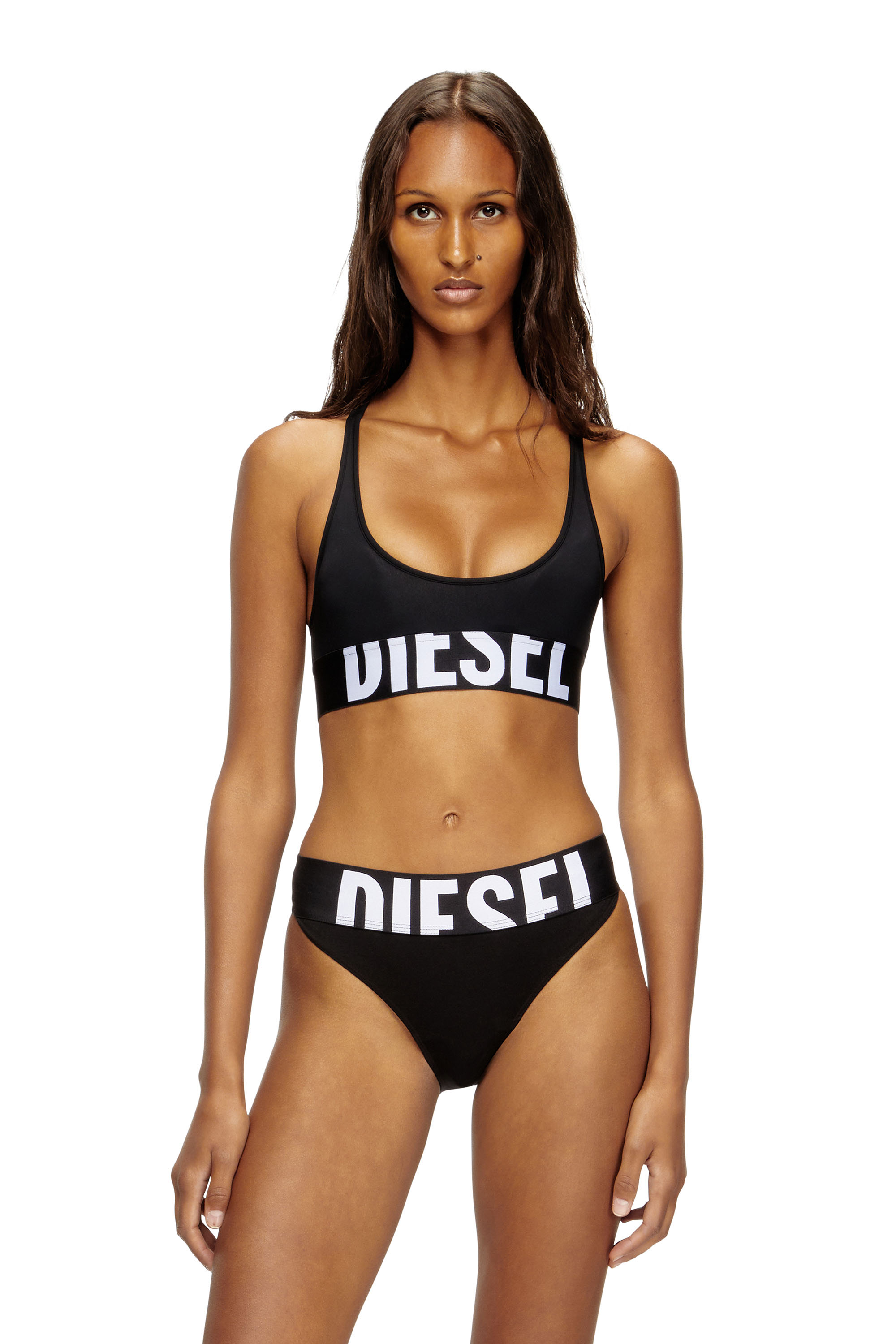 Diesel - ALLISON-D-POP, Sujetador deportivo de microfibra con logotipo recortado Mujer in Negro - 1