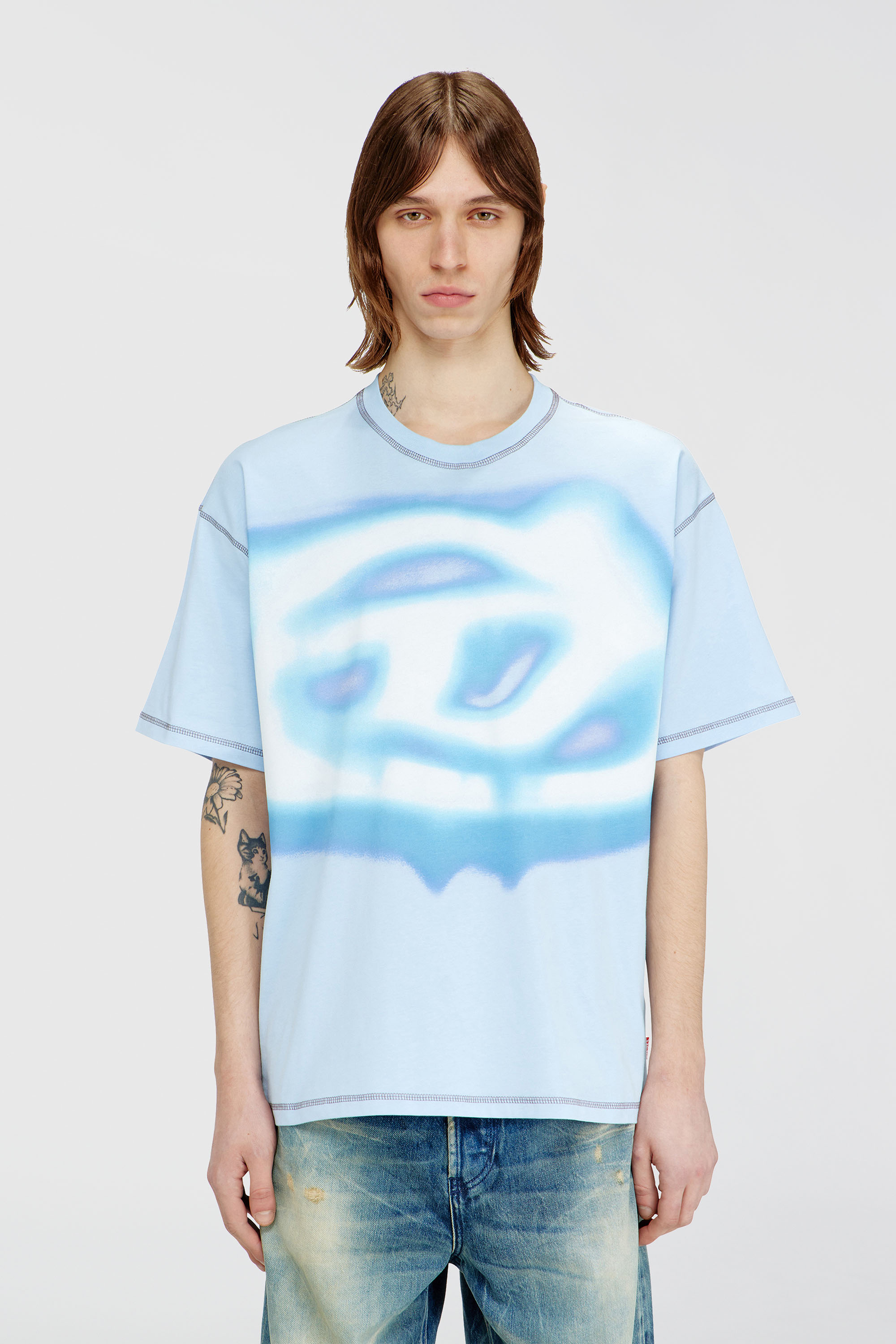 Diesel - T-BOXT-V11, Camiseta relajada con estampado efecto agua Hombre in Azul marino - 1