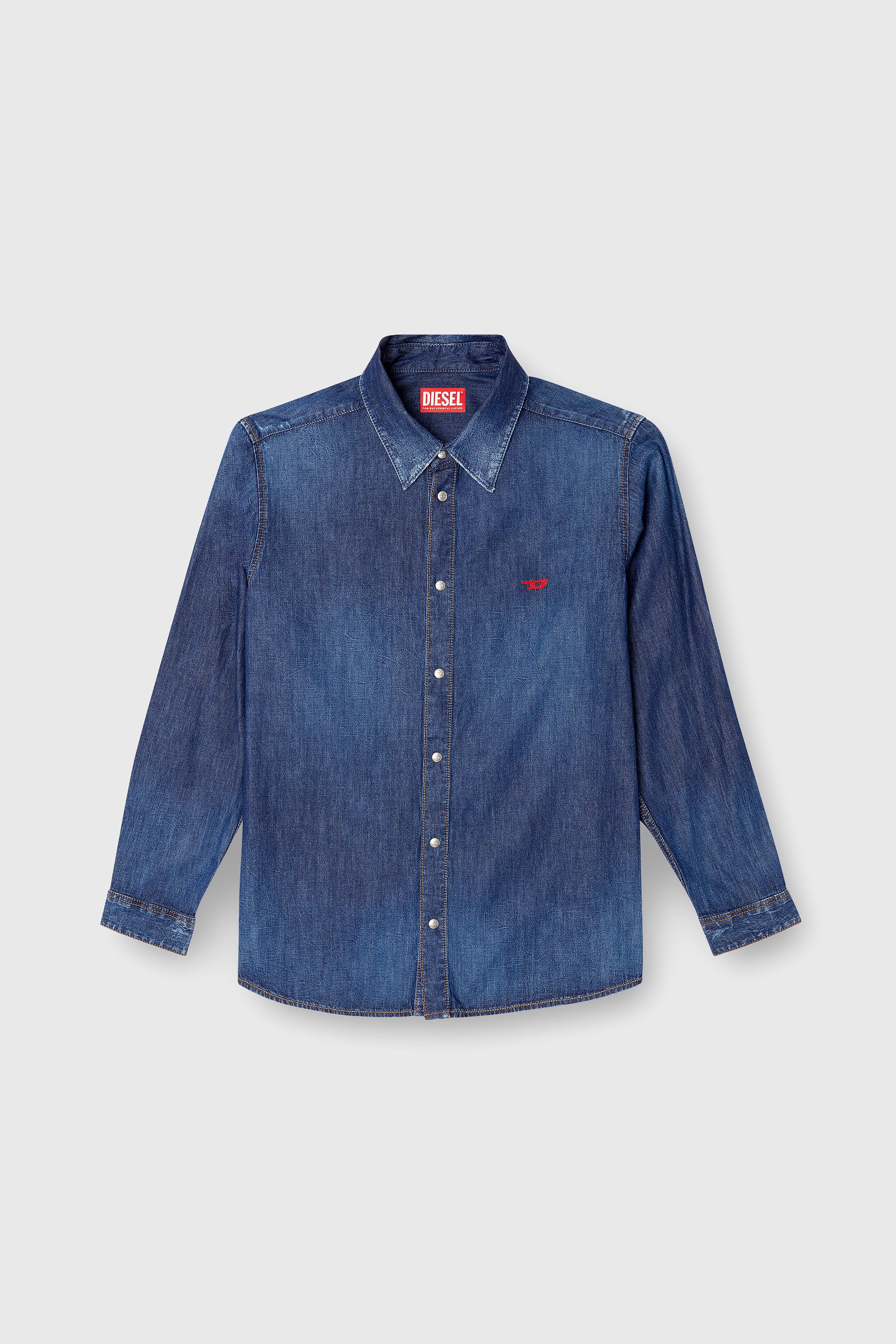 Diesel - D-SIMPLY, Camisa de denim con logo bordado Hombre in Azul marino - 2