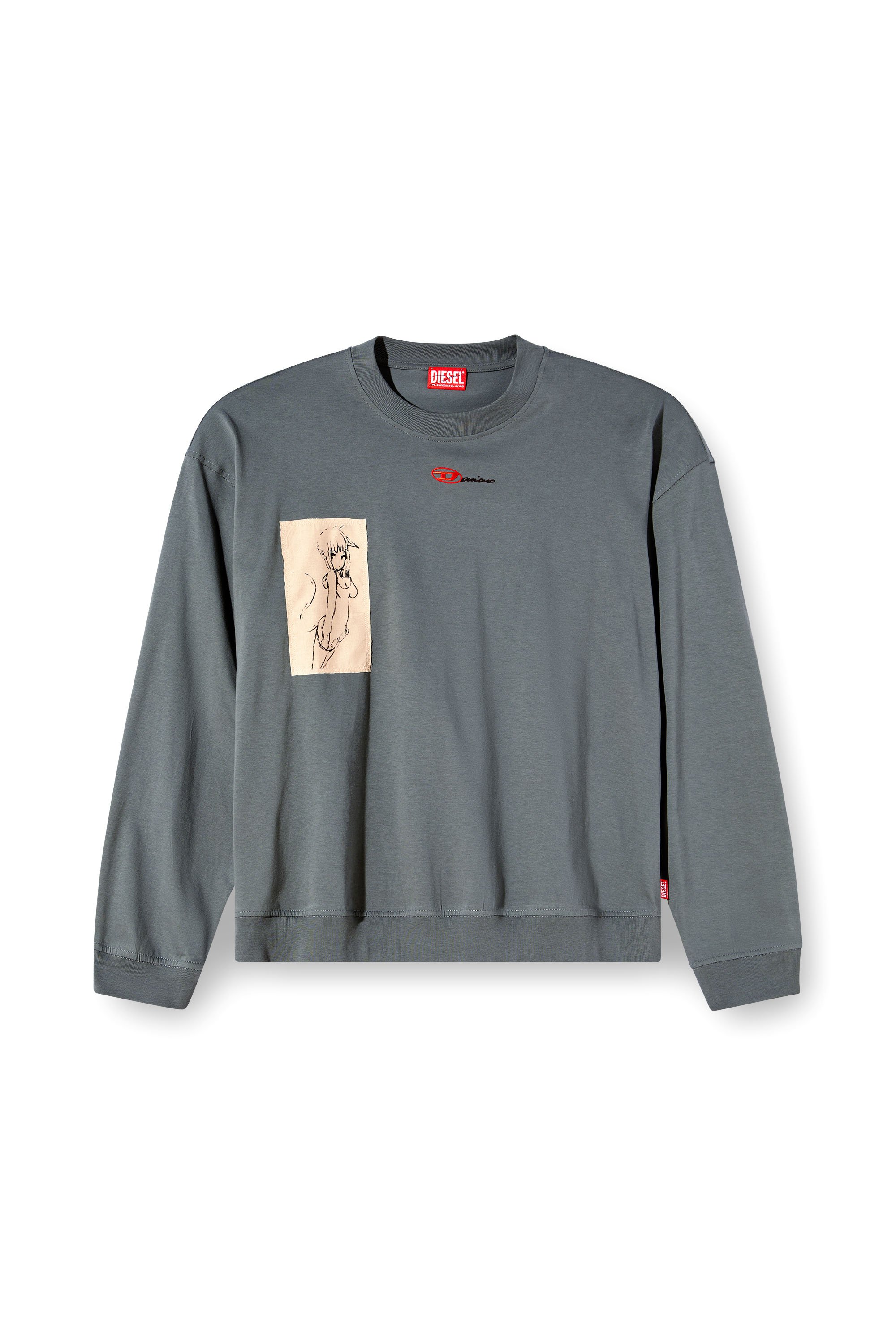 Diesel - S-BOXT-LS-1P-DD, Unisex's Long-sleeve T-shirt with tattoo patches in Grey - 6