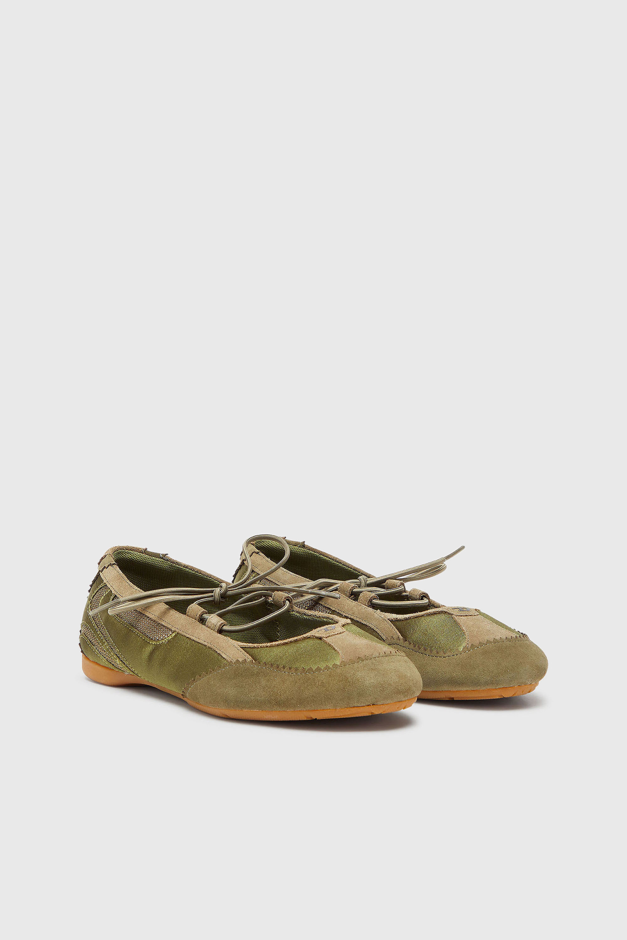Diesel - D-MILE BALLERINA LACE UP II W, D-Mile - Bailarinas con cordones en piel y malla Mujer in Verde - 2