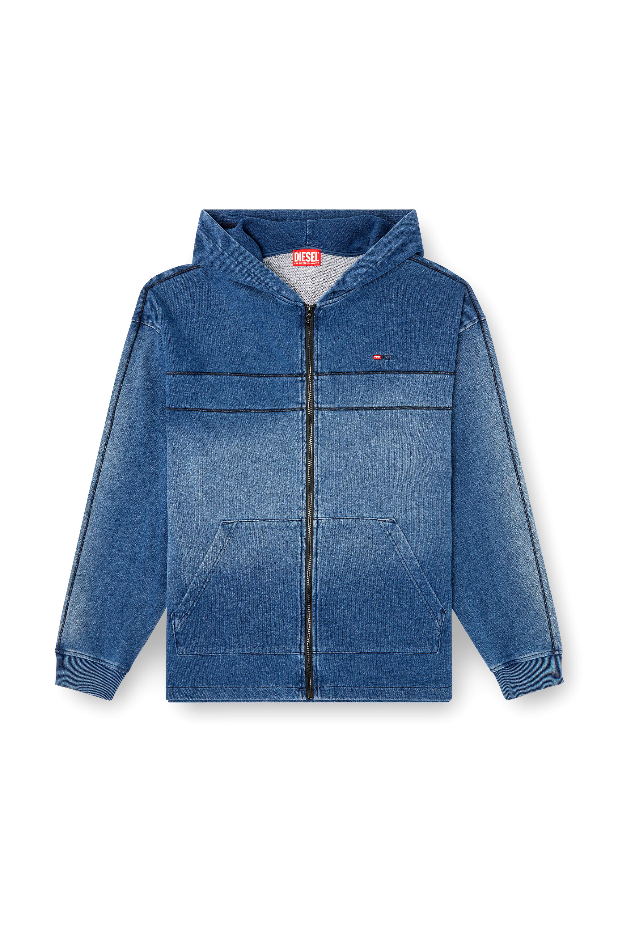 Diesel - S-BLAXT-HOOD-ZIP-NEW, Sudadera con capucha en tejido de aspecto denim Hombre in Azul marino - 2