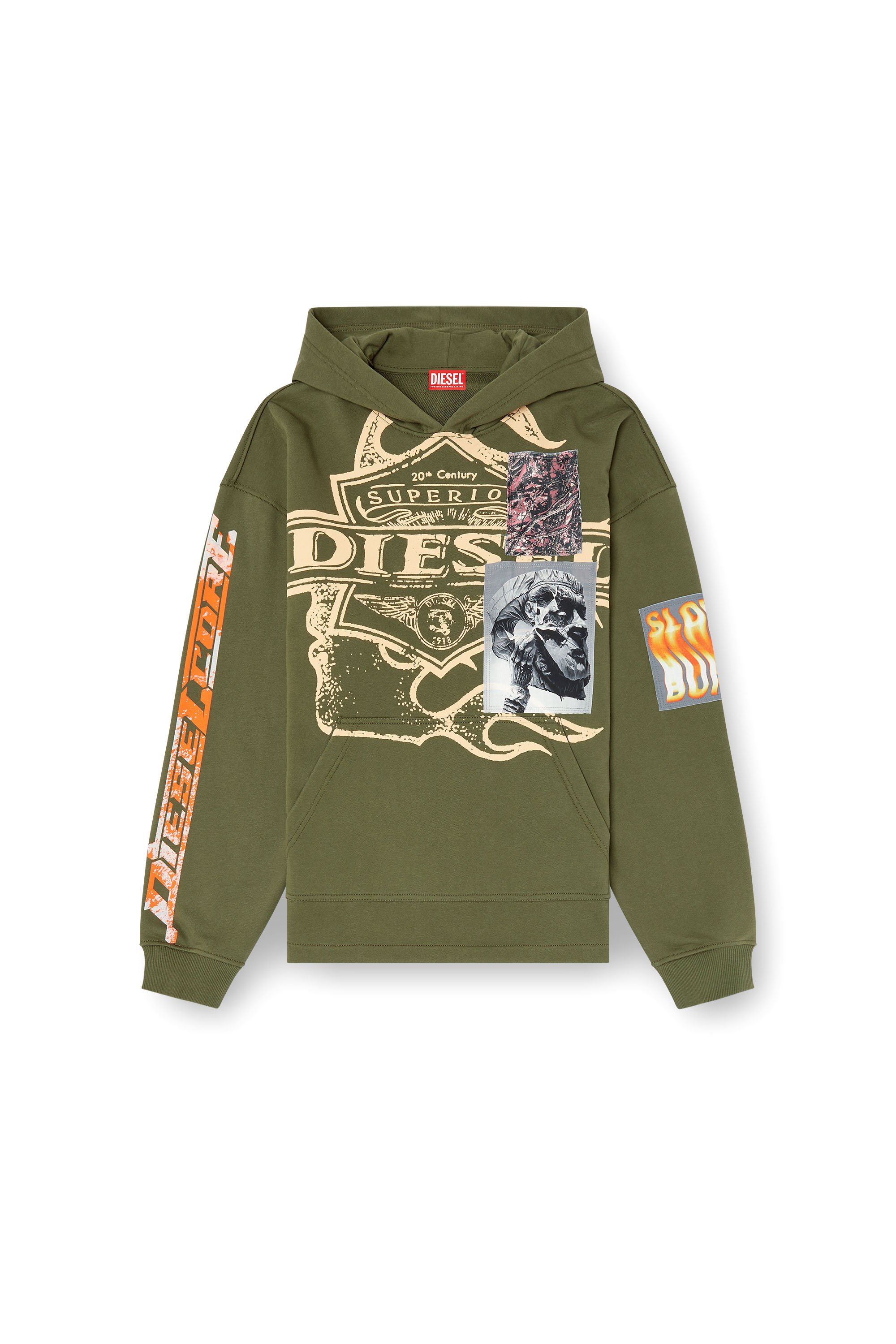 Diesel - S-BAXT-HOOD-R1, Sudadera con capucha, estampados y parches con el logotipo Hombre in Verde - 3