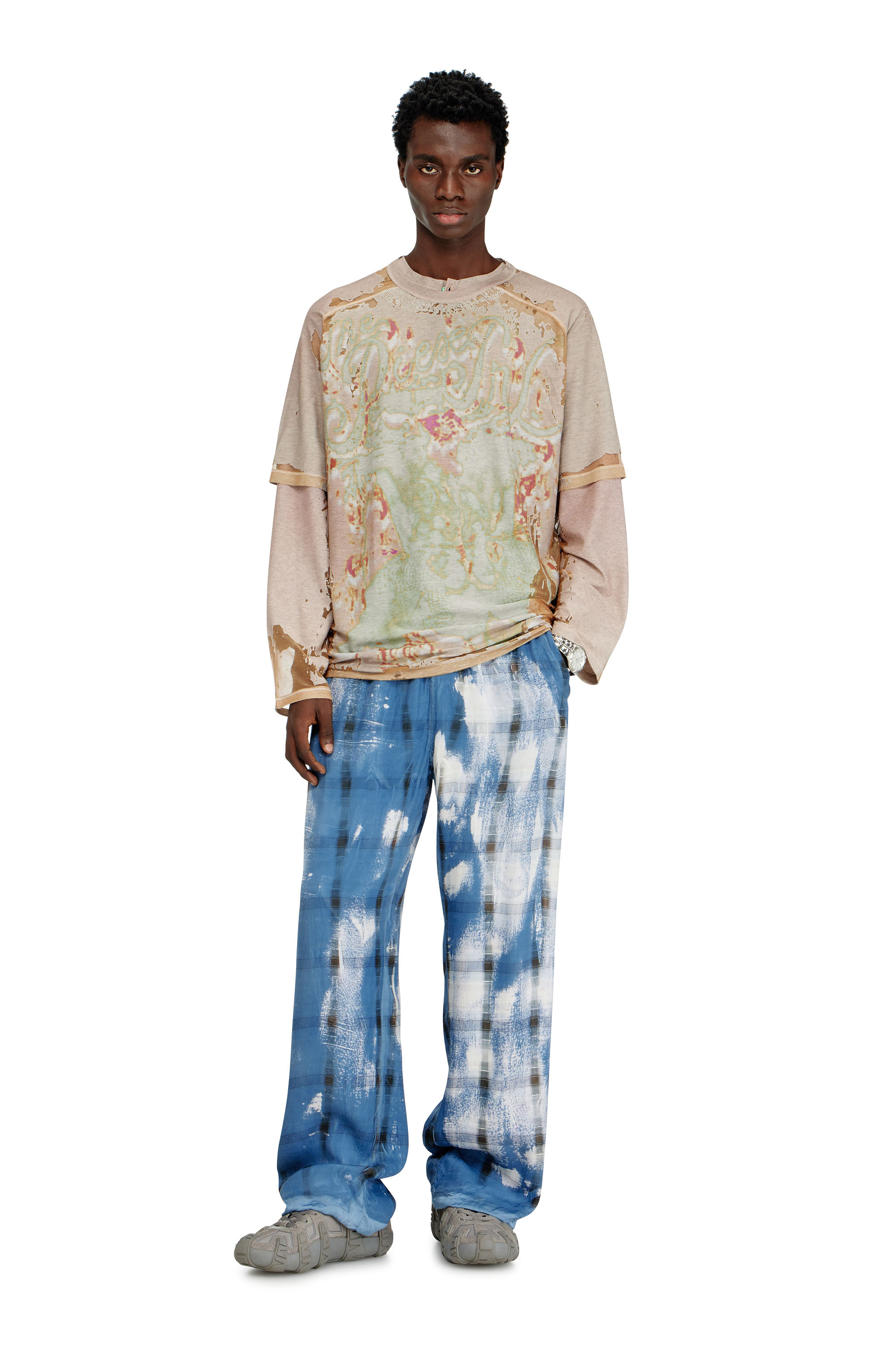 Diesel - T-LIVO, Man's T-shirt in printed devor&eacute; jersey in Light Brown - 2