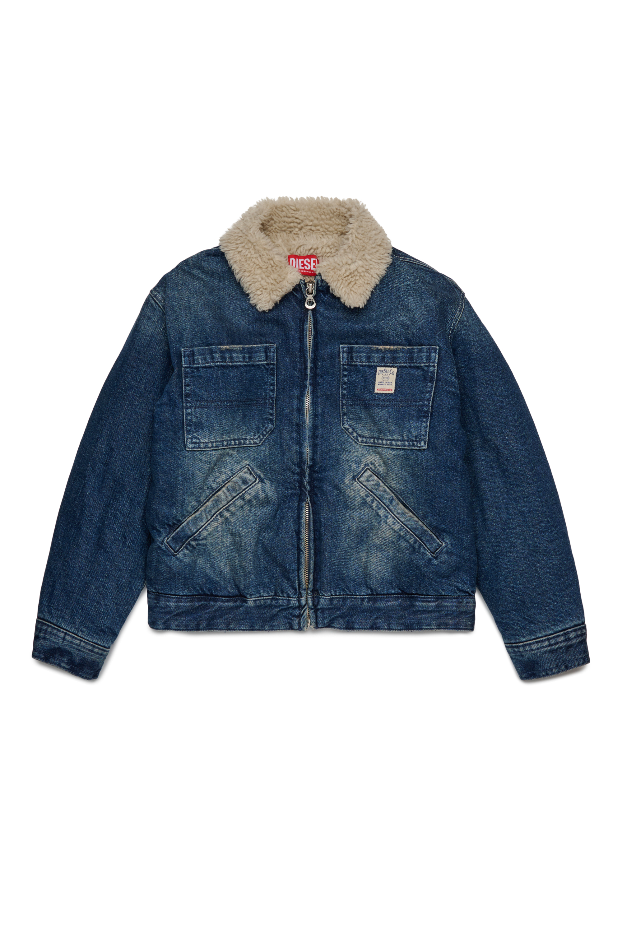 Diesel - JOMOX-FUR, Chaqueta de denim con cuello de piel Hombre in Azul marino - 1