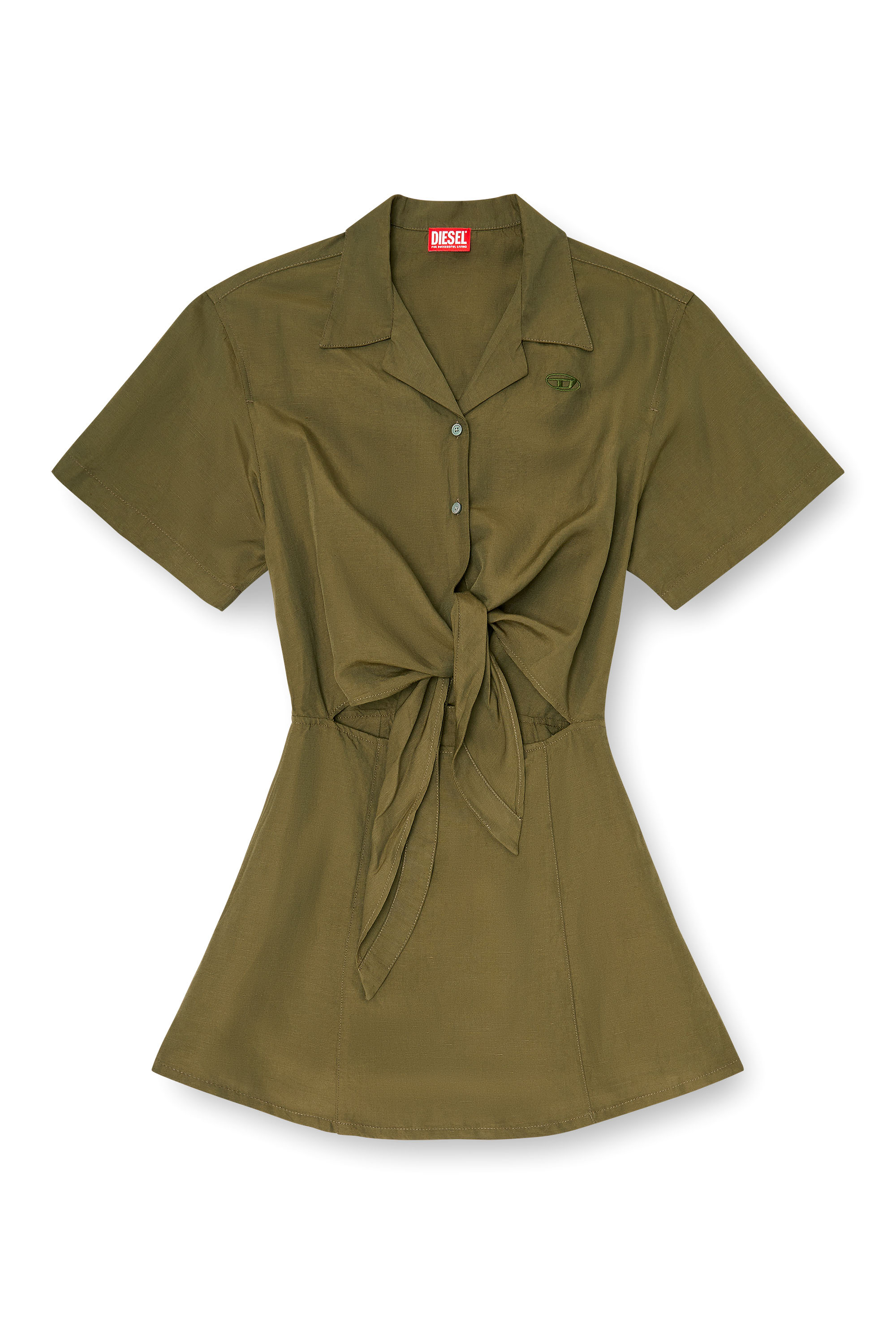 Diesel - D-STALL, Vestido mini de mezcla de lino con nudo en la cintura Mujer in Verde - 2