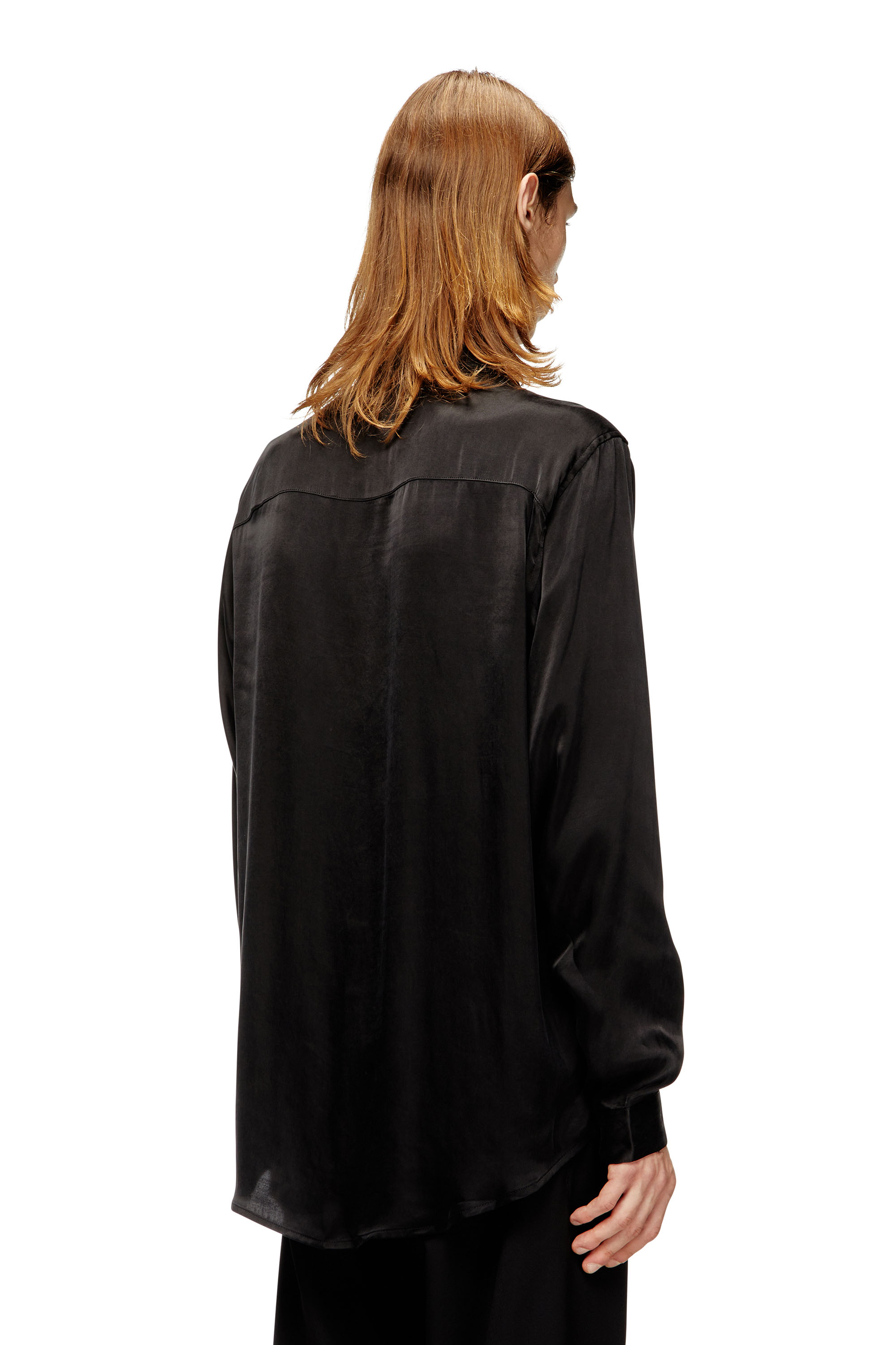 Diesel - S-SIMPLY-AJFU, Camisa de cupro con logo bordado Hombre in Negro - 4