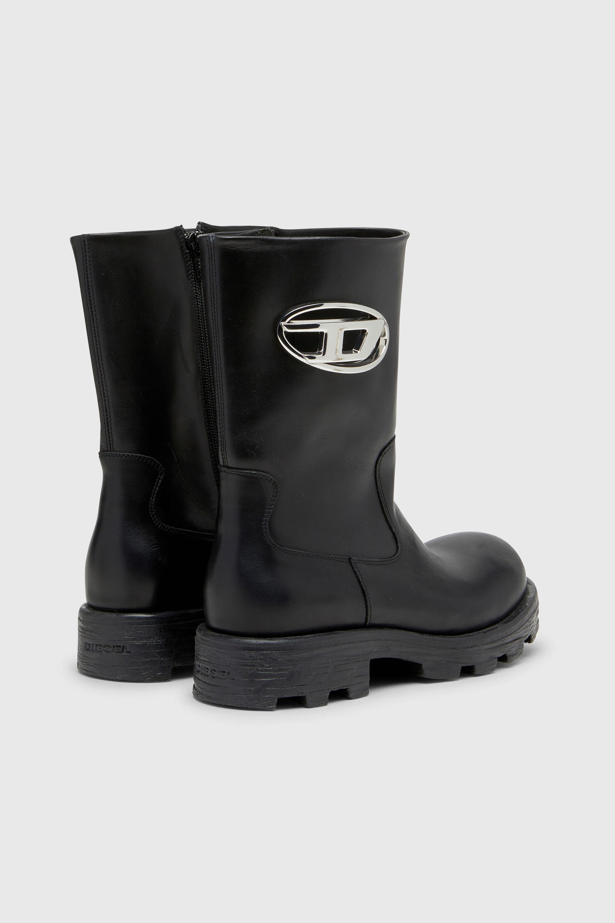 Diesel - D-HAMMER BKR D W, D-Hammer-Botas cut-out de cuero con herrajes con logo Mujer in Negro - 3