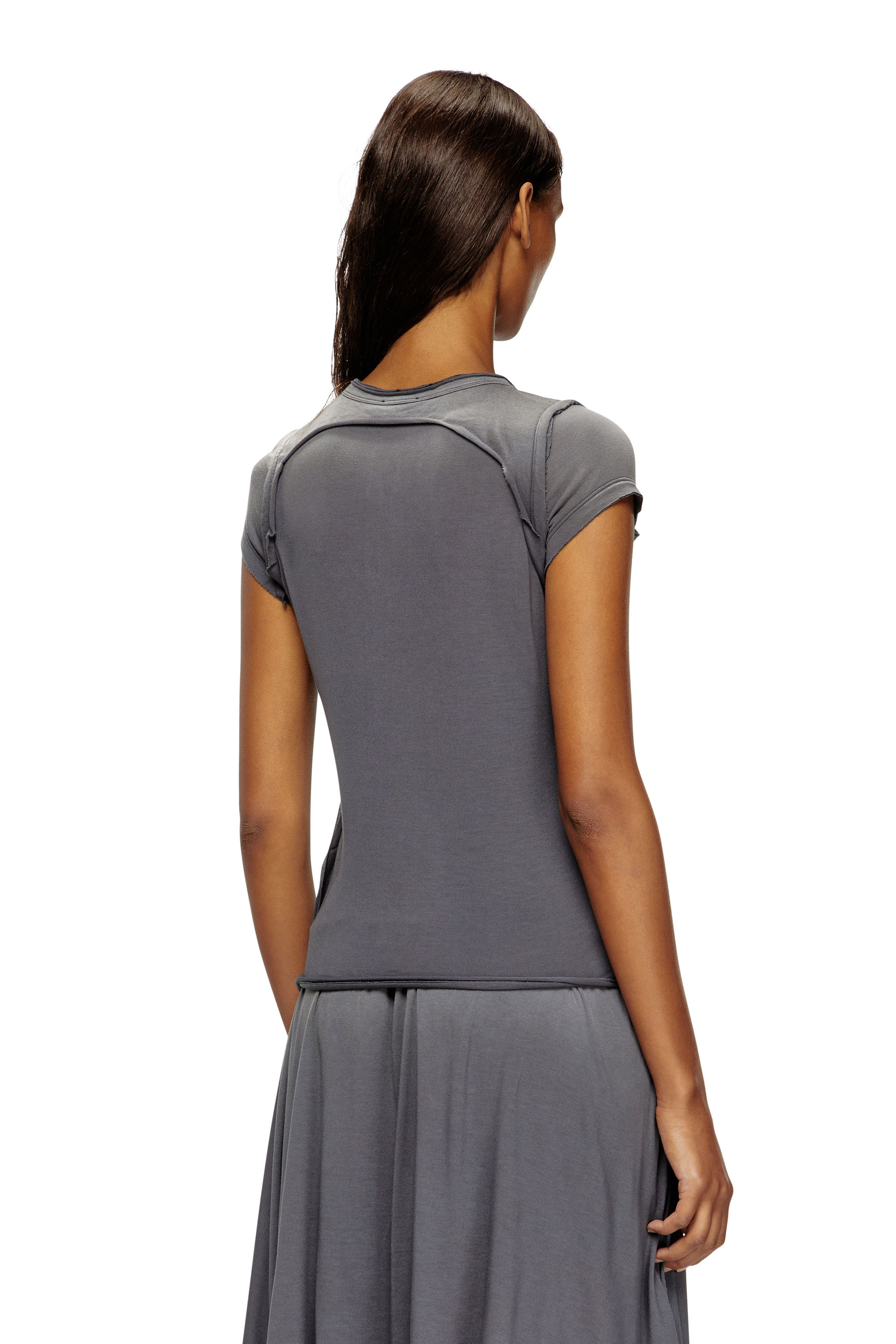 Diesel - T-UNRAWY, Camiseta abotonada con efecto despegado Mujer in Gris - 4