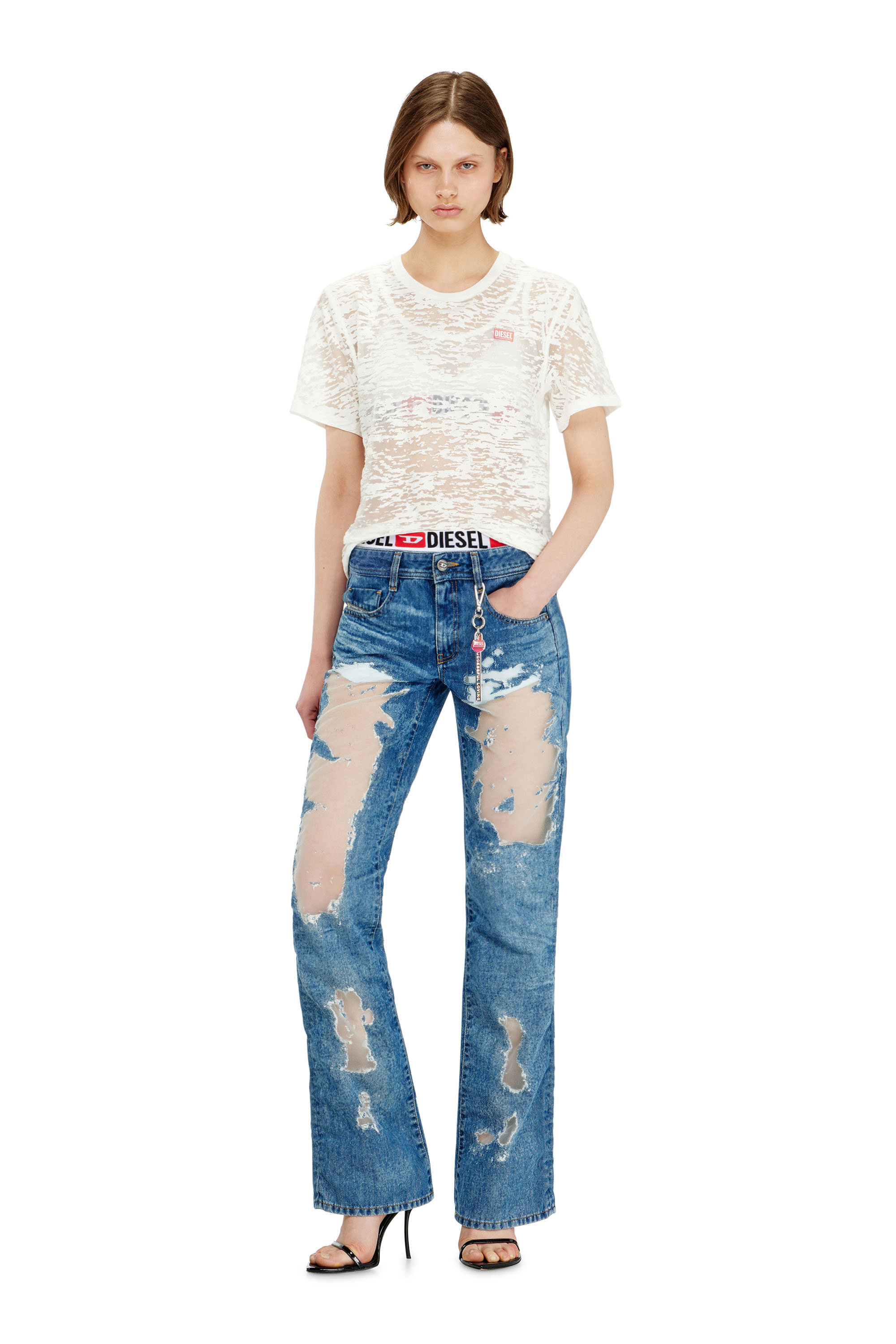 Diesel - PR-T-NOTS-MATI-R, Camiseta de jersey all-over devor&eacute; Unisex in Blanco - 2