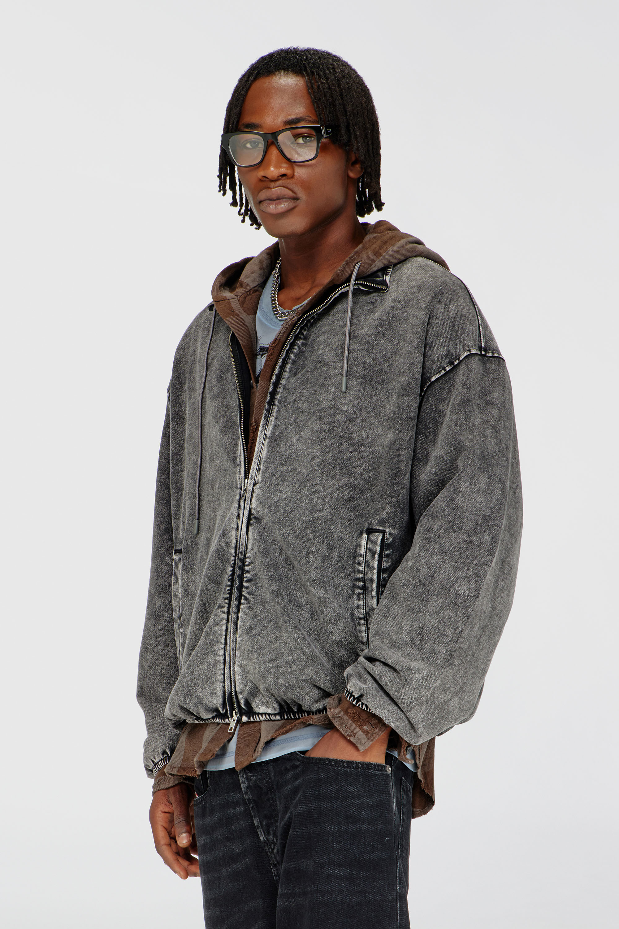 Diesel - S-CORSY, Chaqueta de felpa con efecto denim Hombre in Gris - 3