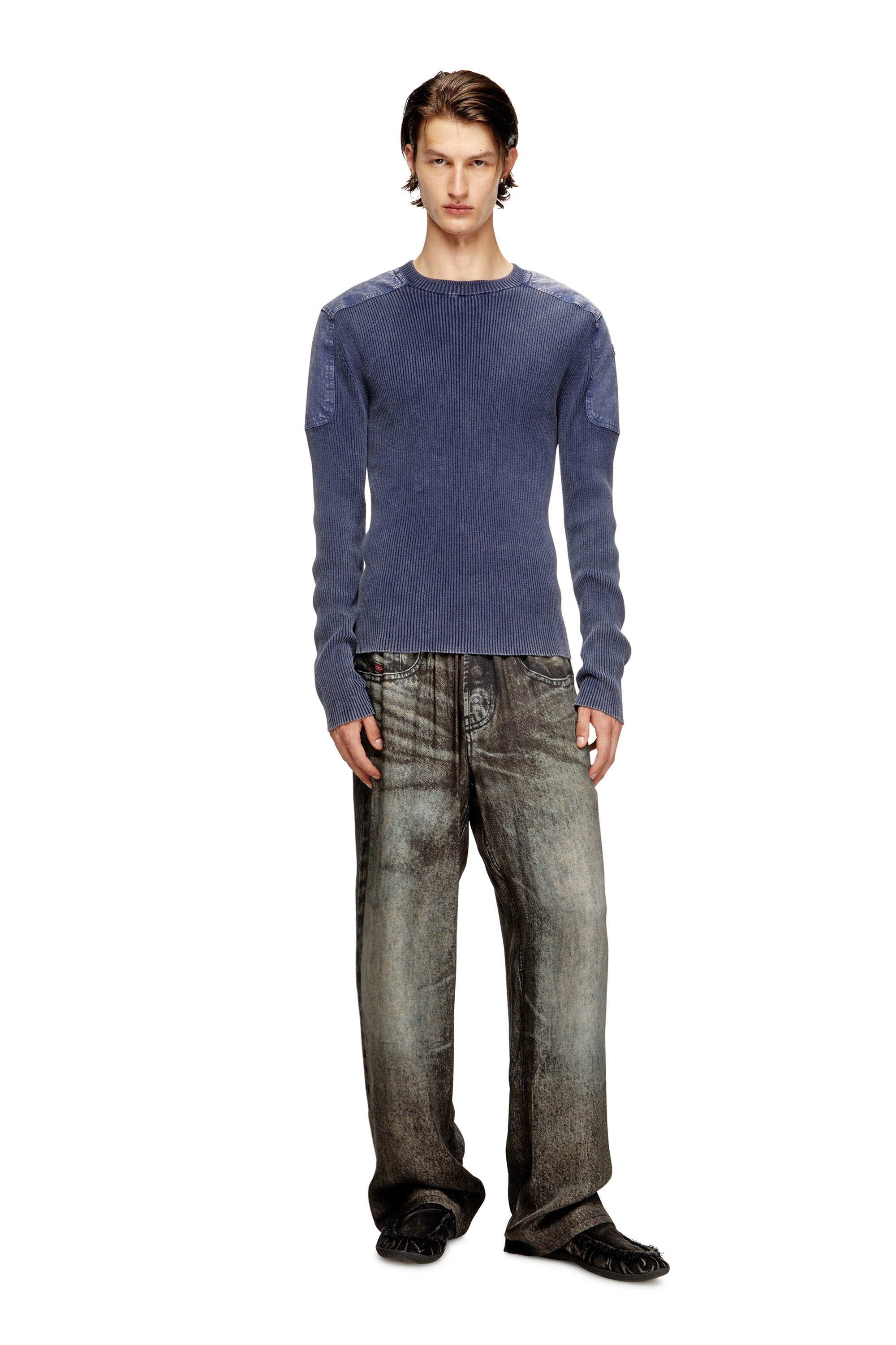Diesel - K-MARTIN, Jersey con paneles de denim en los hombros Hombre in Azul marino - 1