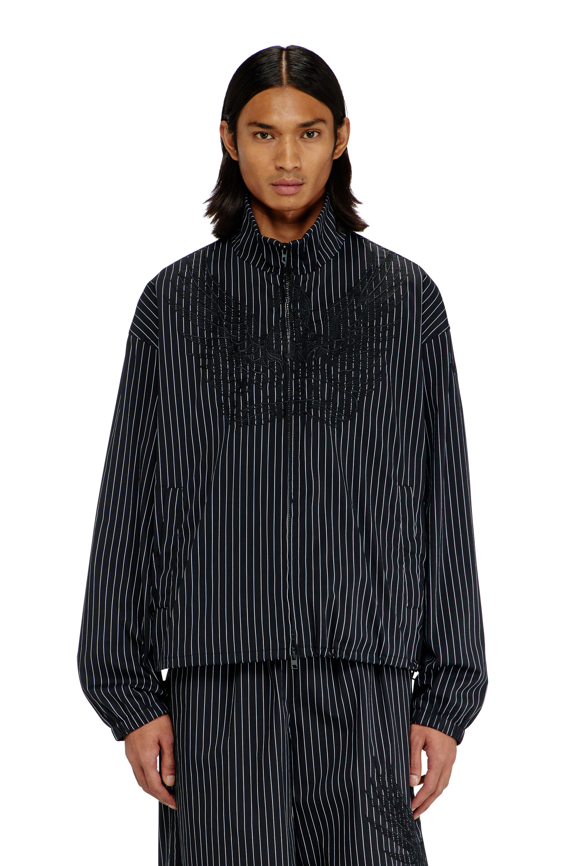 Diesel - J-CORSAR-NJCA, Nylon pinstripe Jacket con bordado de Phoenix Hombre in Negro - 1