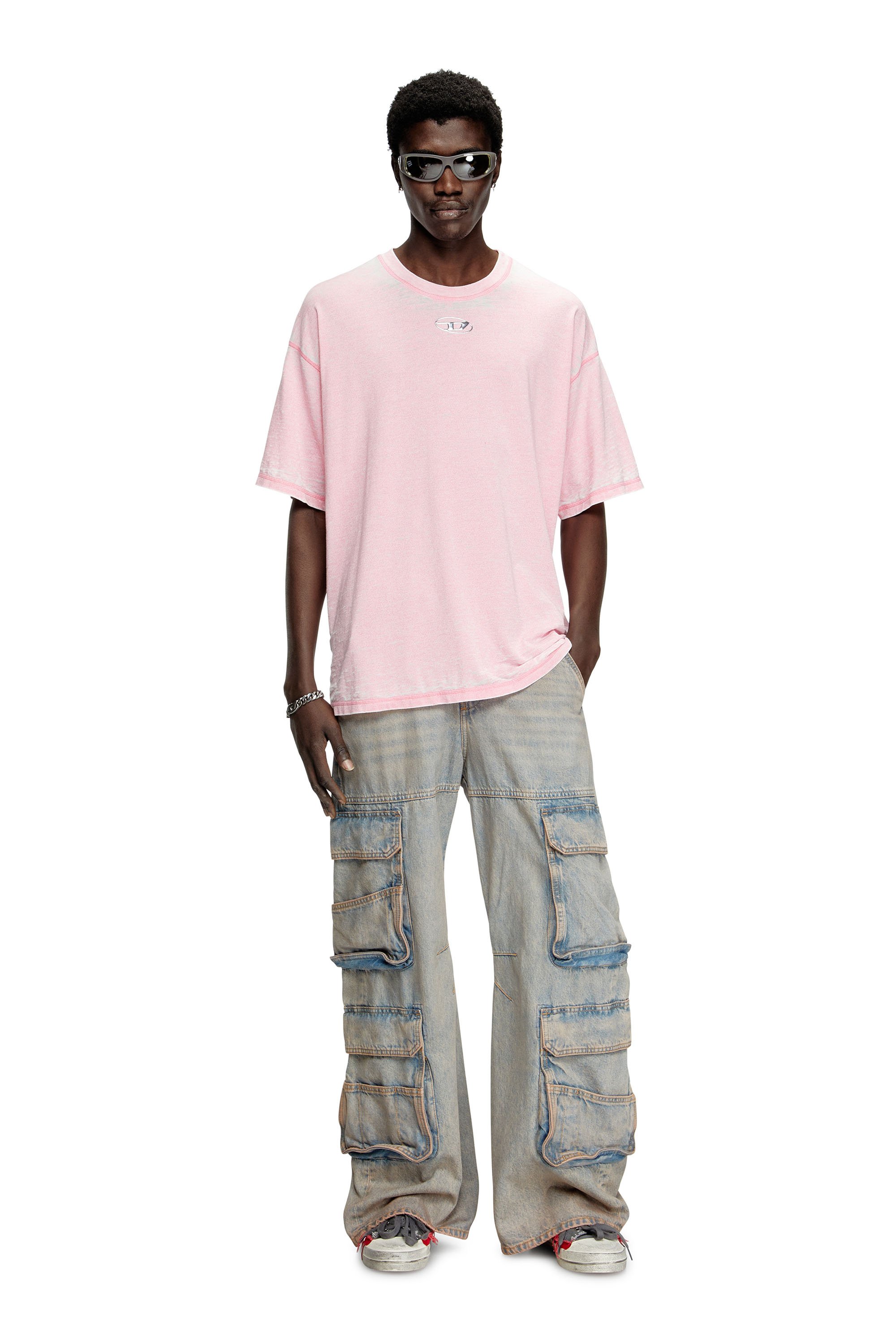 Diesel - T-BOXT-PAK, Camiseta burnout con logotipo de efecto metálico Hombre in Rosa - 2