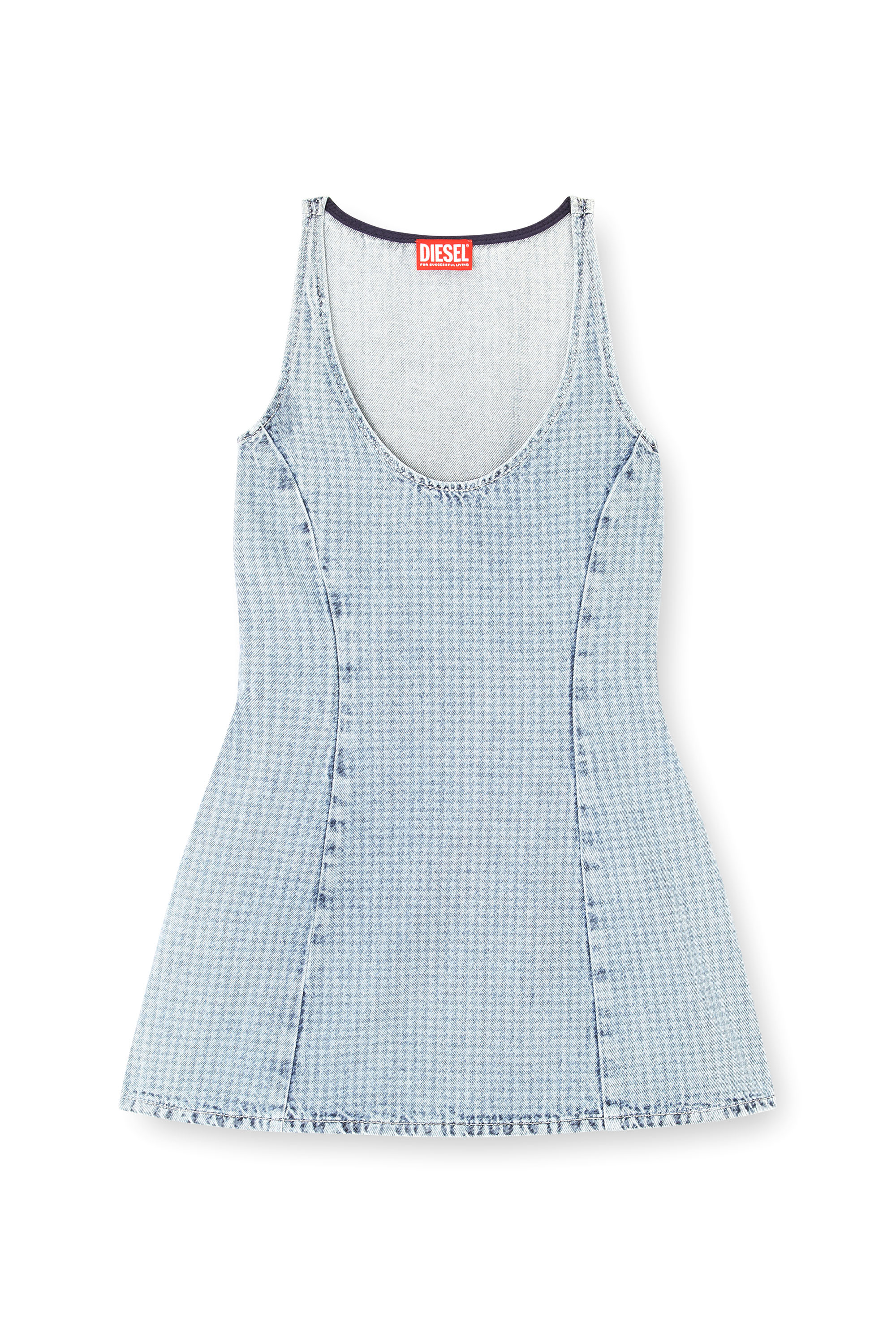 Diesel - DE-SWEENEY-S1, Vestido corto de denim con estampado de pata de gallo con cristales Mujer in Azul marino - 1