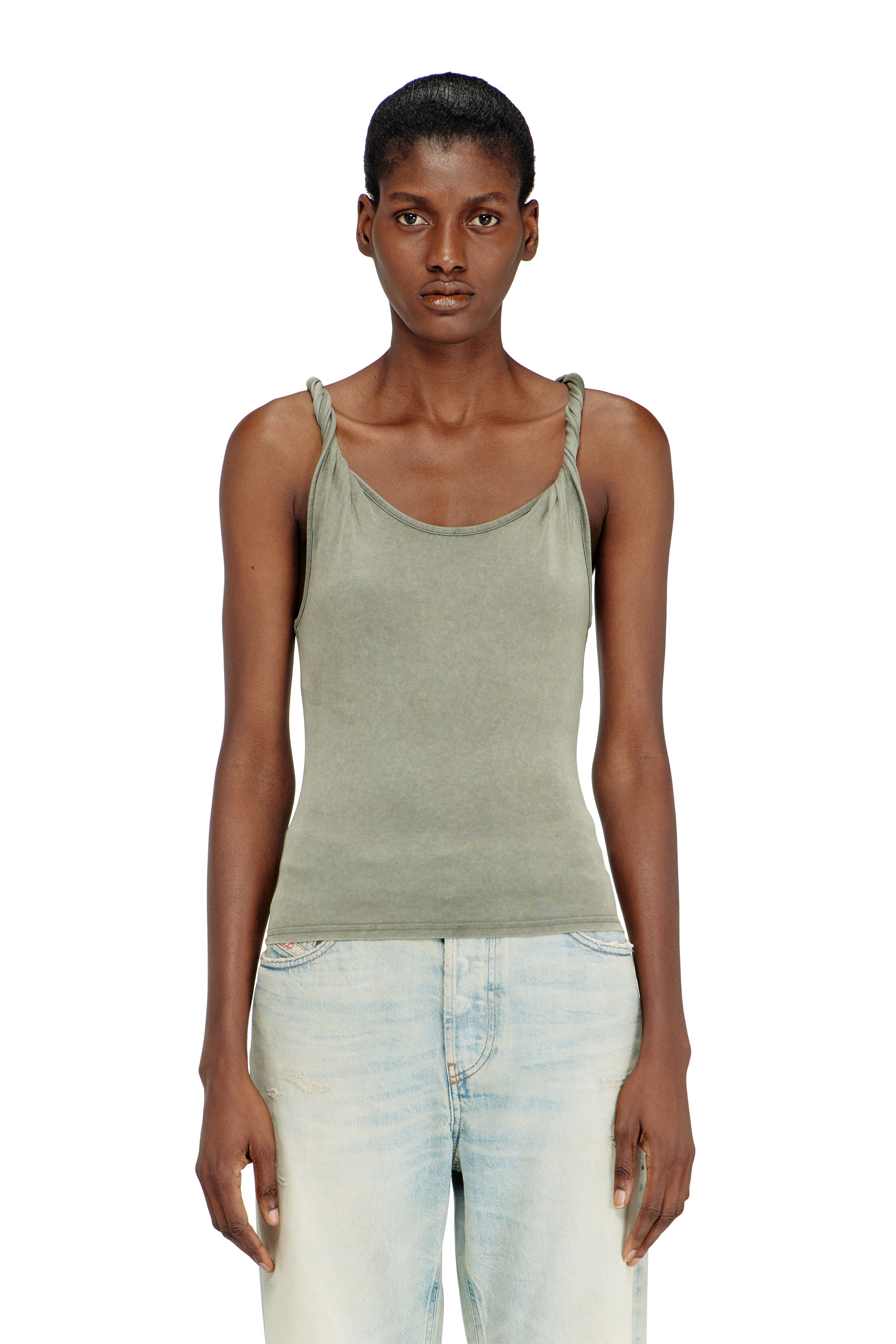 Diesel - T-TWY-S1, Camiseta sin mangas con tirantes retorcidos Mujer in Verde - 3