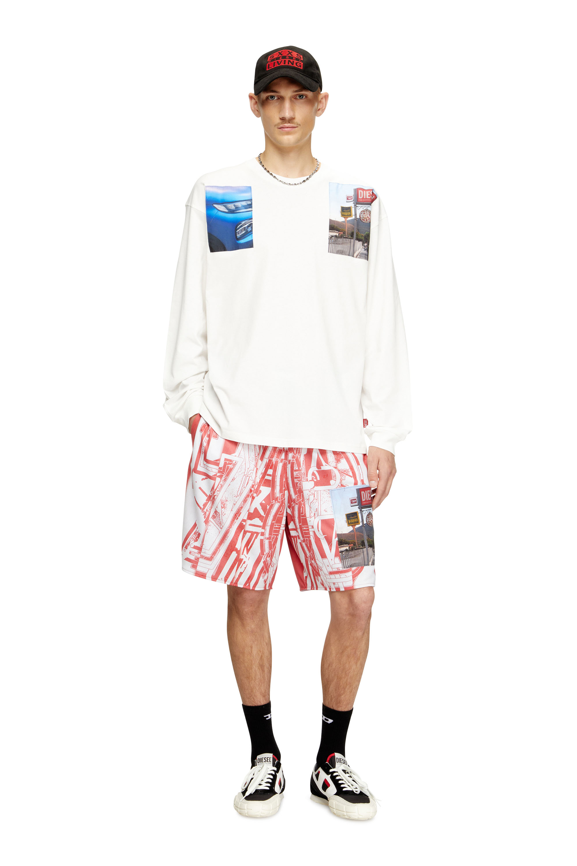Diesel - T-BOXT-LS-T5, Camiseta de manga larga con parches fotográficos con el logotipo Hombre in Blanco - 3