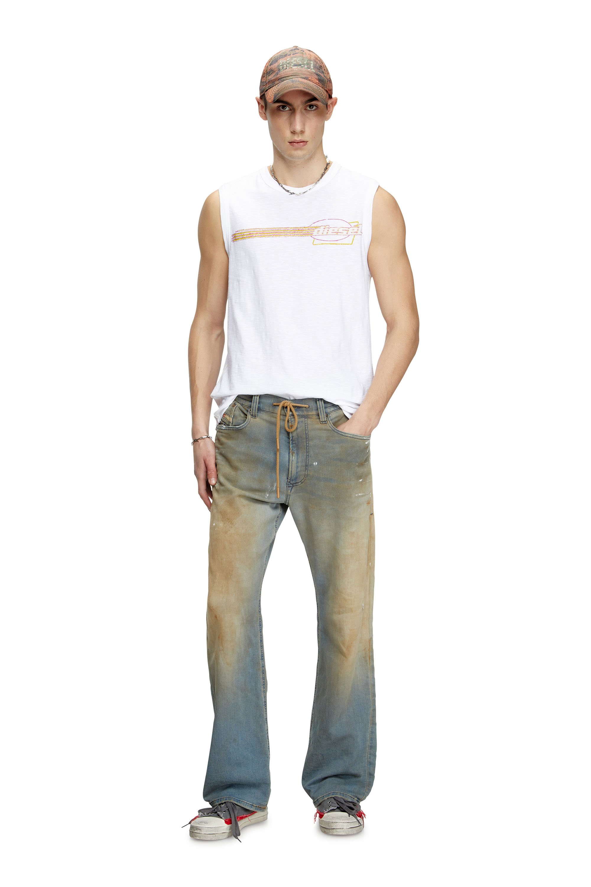 Diesel - T-BISCO-R3, Camiseta de tirantes slub sin mangas con gráfico de logotipo en relieve Hombre in Blanco - 2