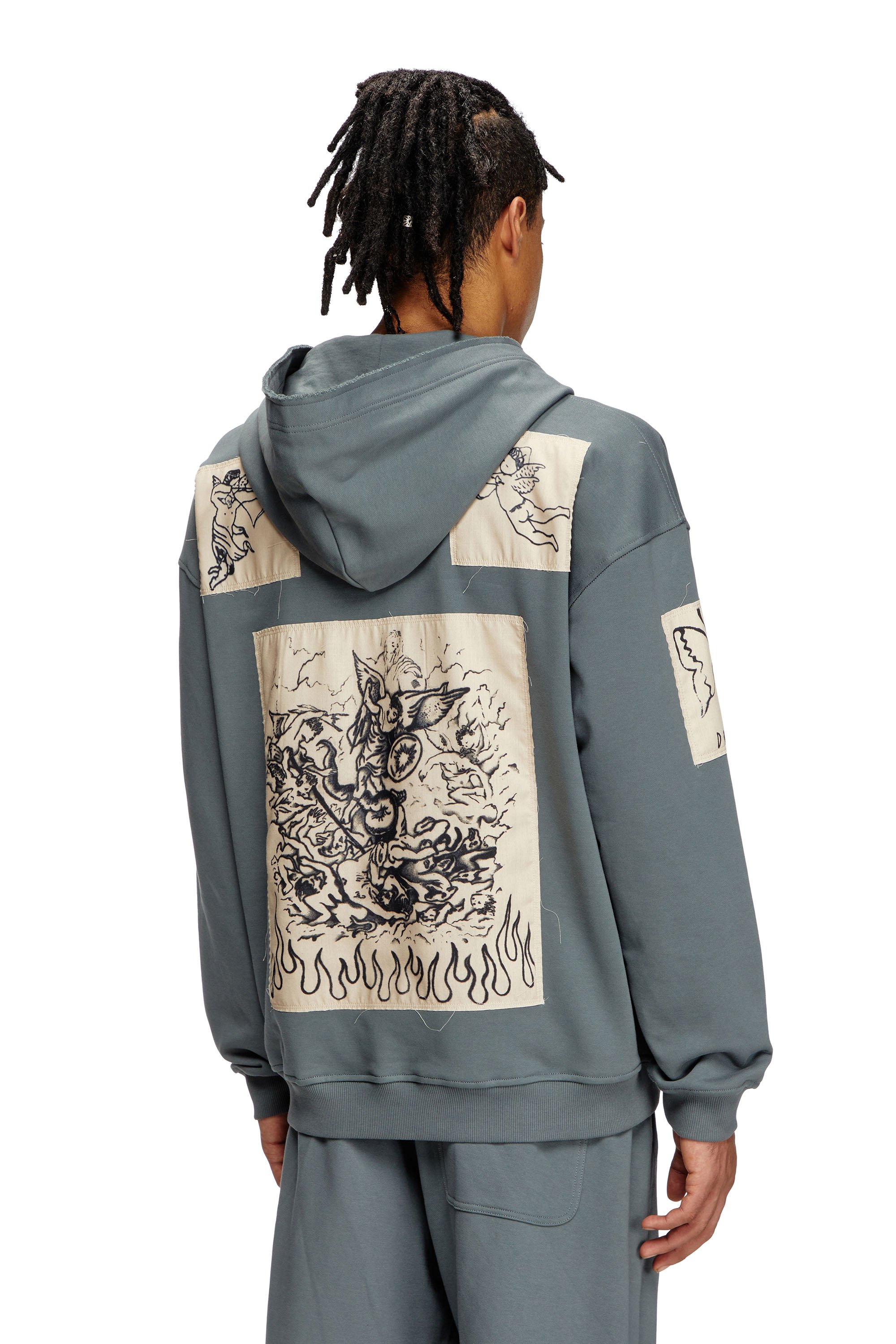 Diesel - S-BOXT-HOOD-DD, Sudadera con capucha y parches de tatuaje Unisex in Gris - 4