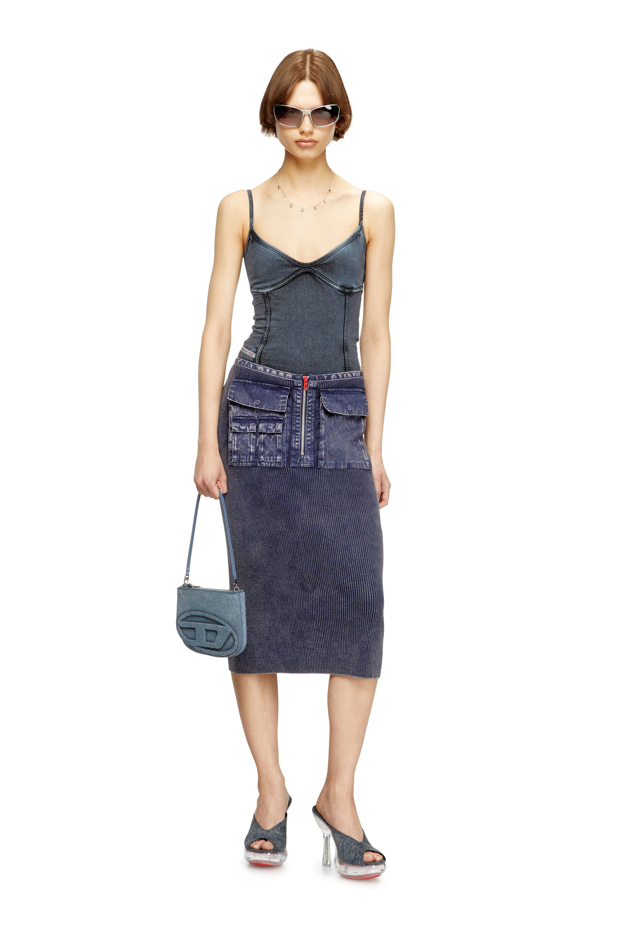 Diesel - M-MERYN, Falda midi tejida con bolsillos cargo de denim Mujer in ToBeDefined - 2