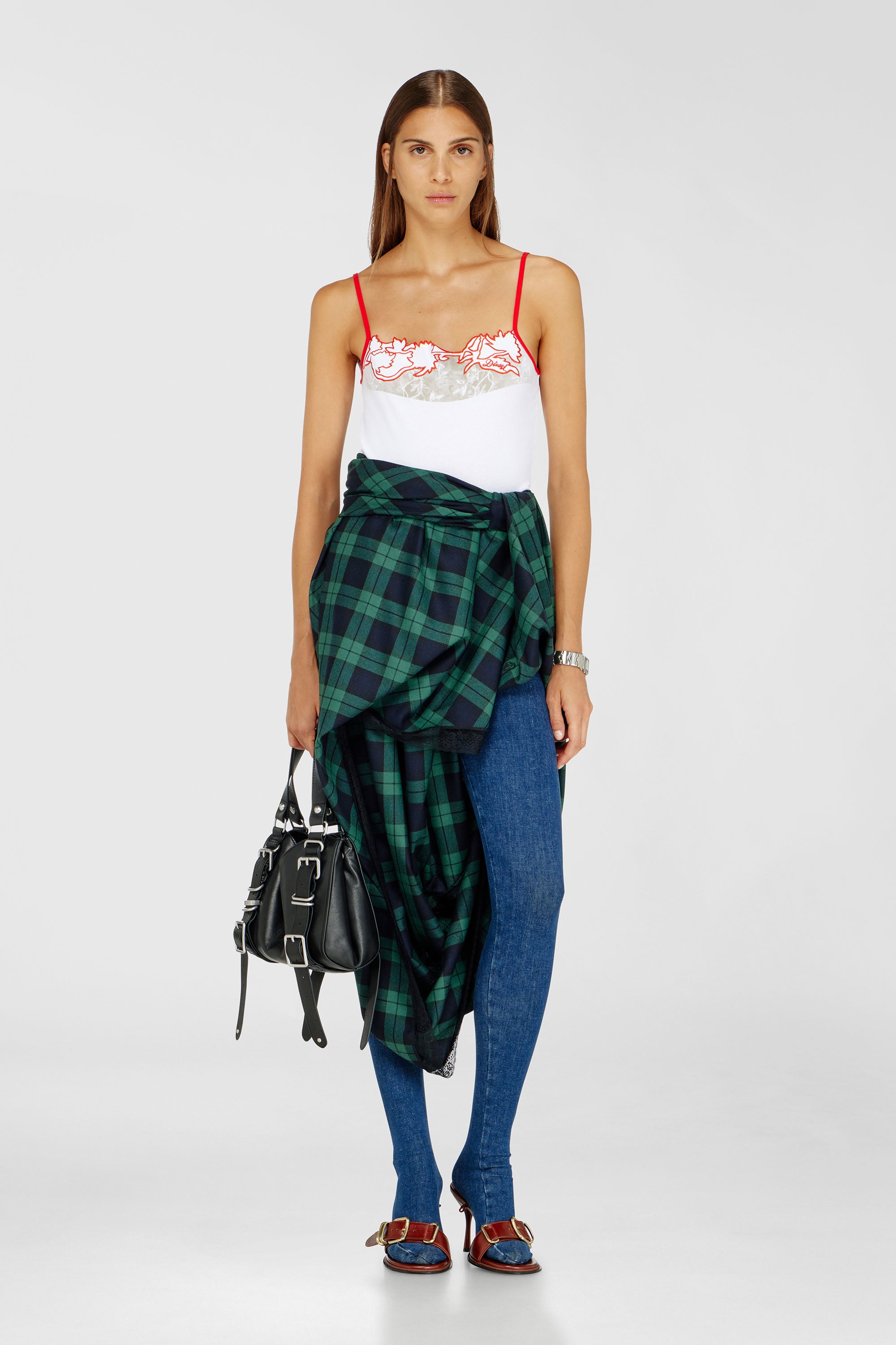 Diesel - T-EDNA, Camiseta de canal&eacute; con bordado floral en contorno Mujer in ToBeDefined - 1