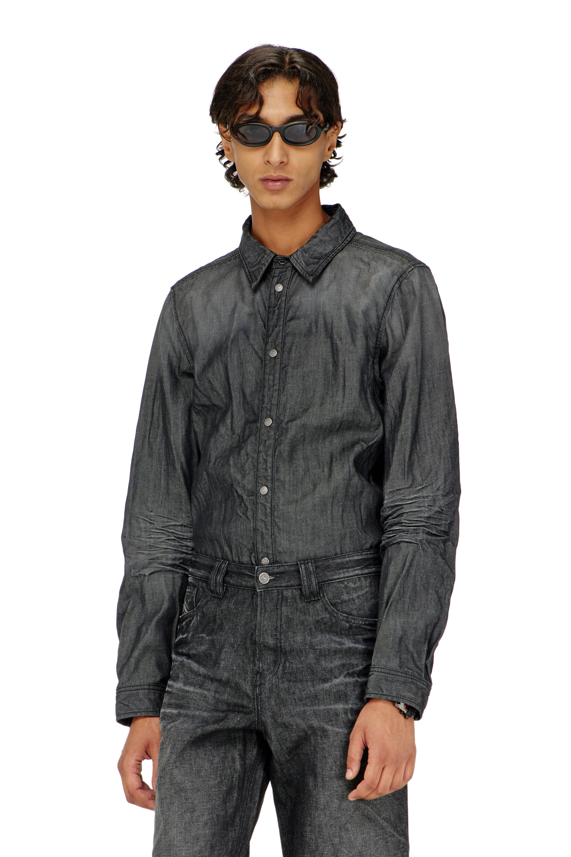 Diesel - D-SYNAR-FSJ2, Camisa de denim arrugado Hombre in Negro - 3