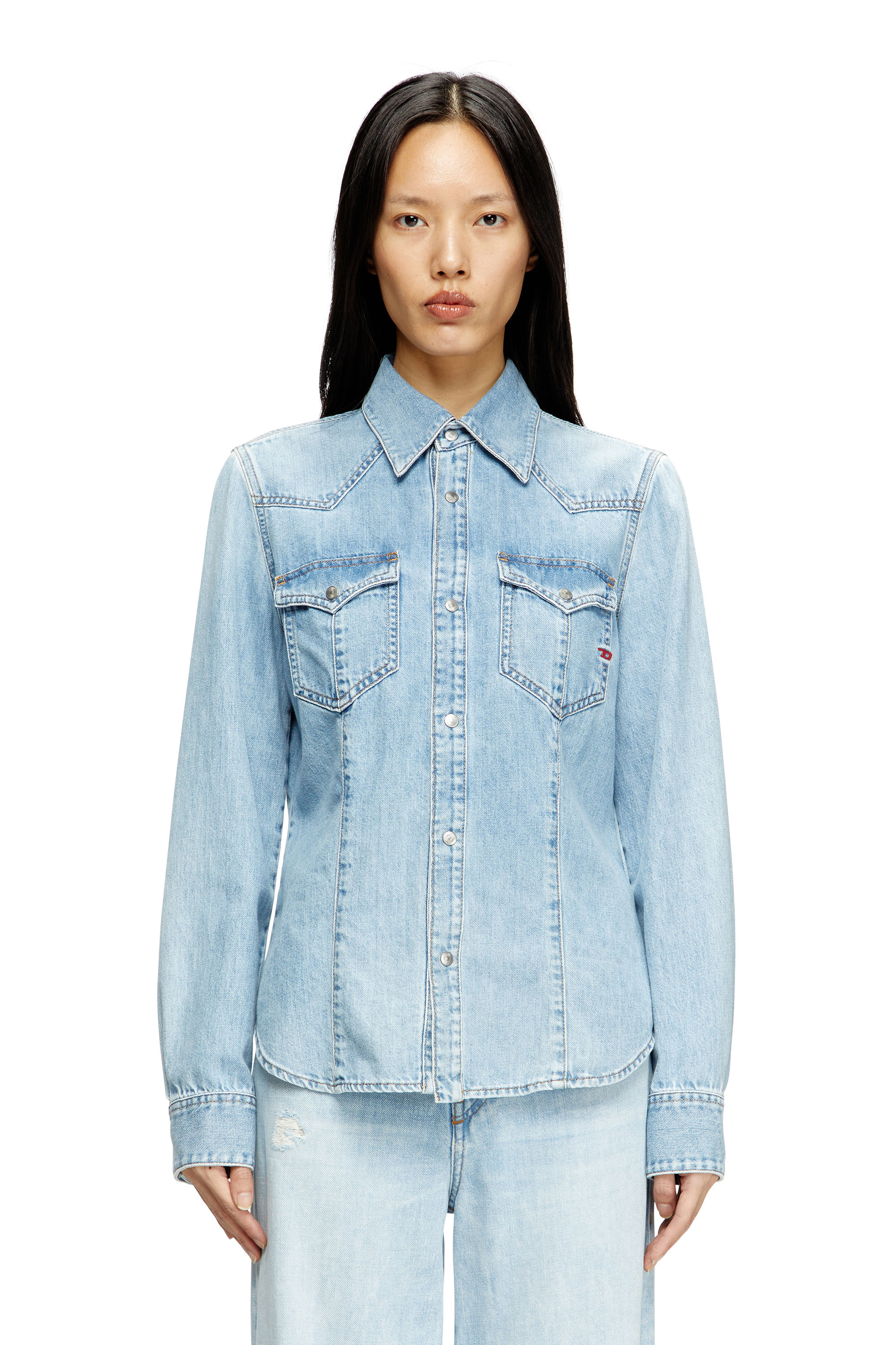 Diesel - DE-WAVES, Camisa western en denim Mujer in Azul marino - 1