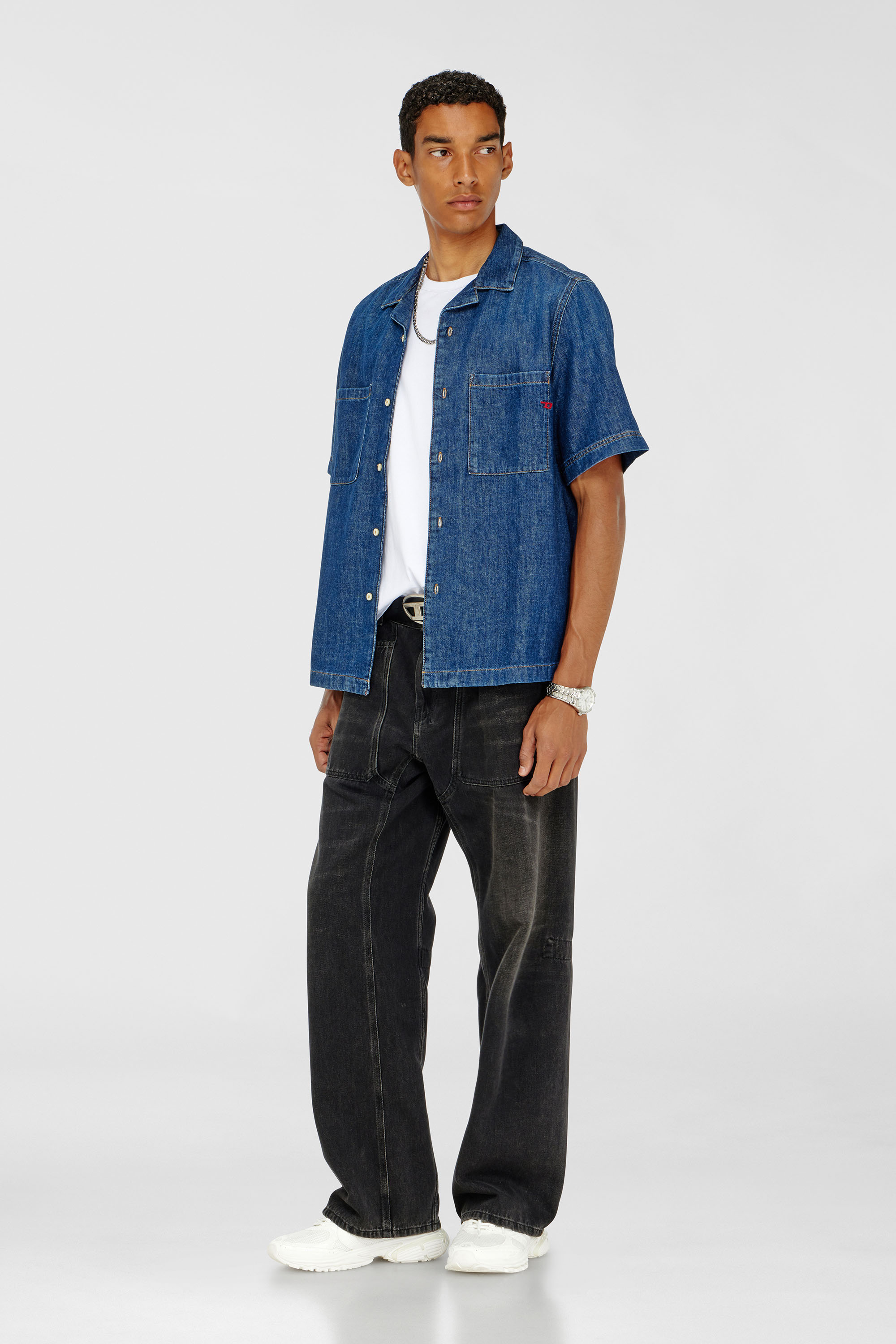 Diesel - D-PAROSHORT, Camisa de bolos en denim Hombre in Azul marino - 2