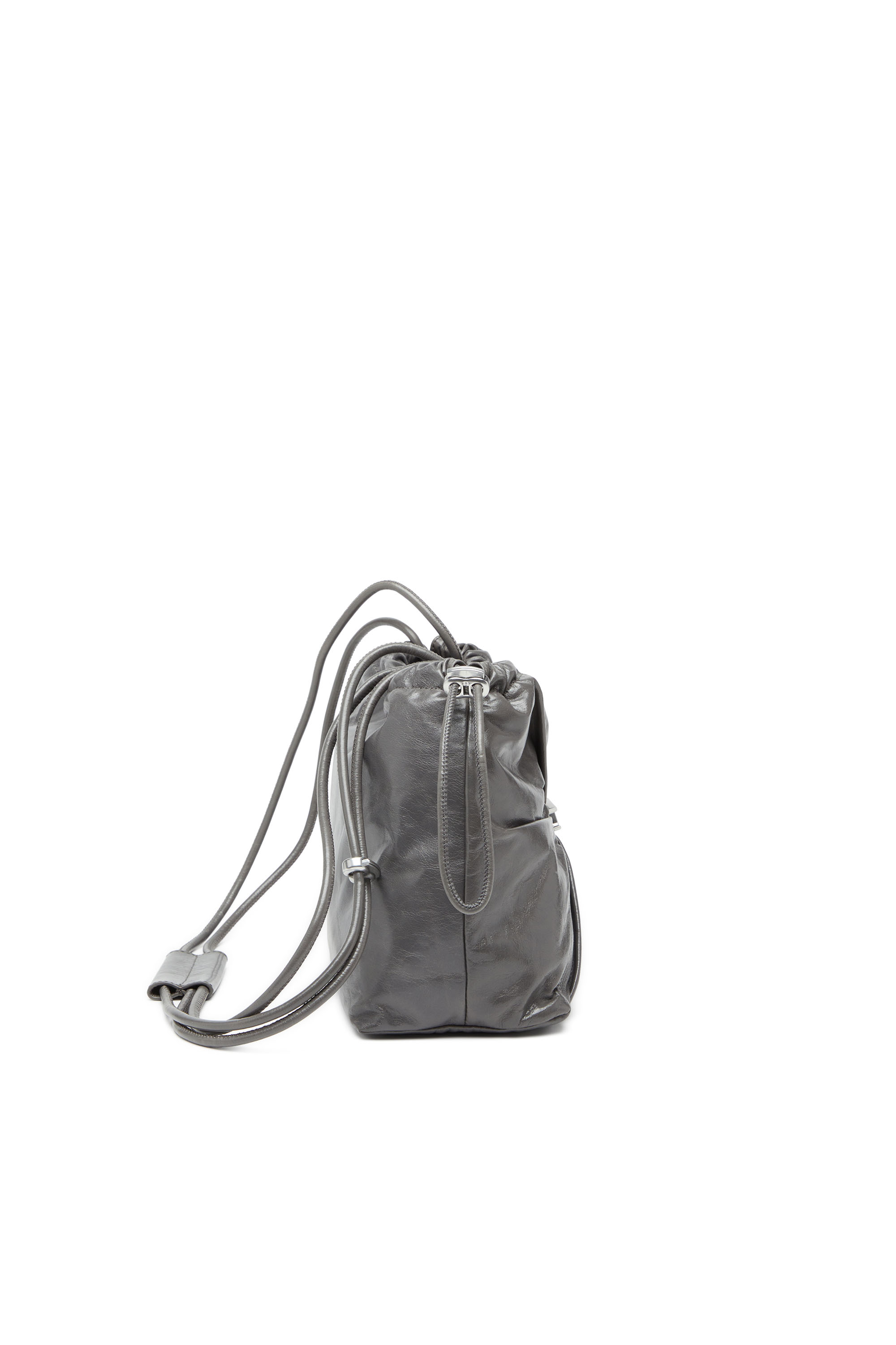 Diesel - SCRUNCH-D BUCKET, Scrunch-D-Bolso tipo cubo en cuero arrugado y brillante Mujer in Gris - 3