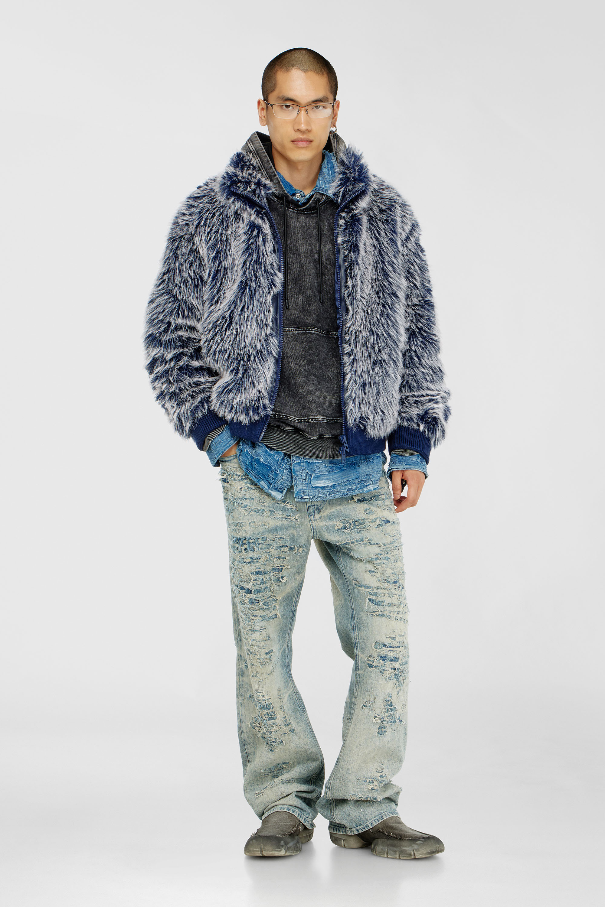 Diesel - W-VICTOR, Chaqueta de invierno shaggy Hombre in Azul marino - 2