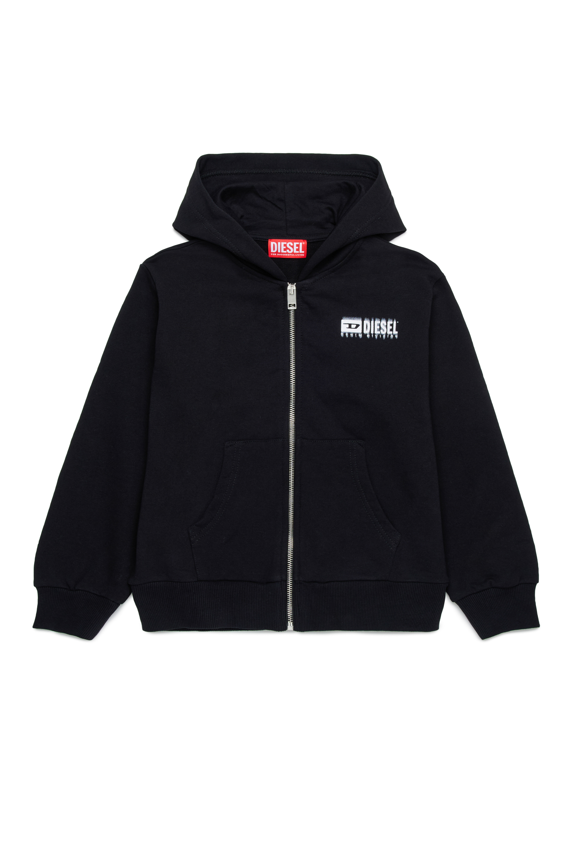 Diesel - SVOUGZIP OVER, Sudadera con capucha y cremallera con logotipo manchado Hombre in Negro - 1