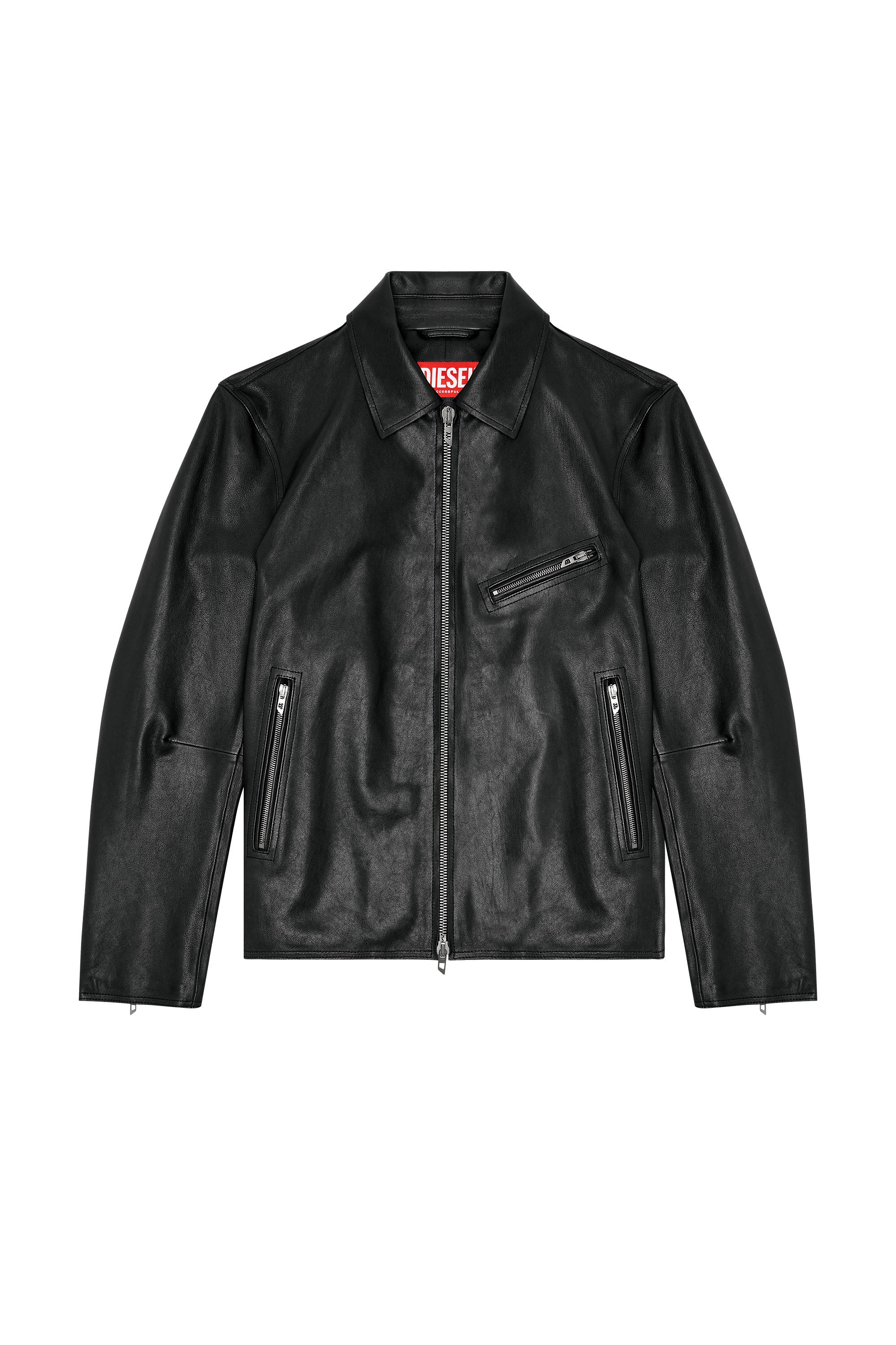 Diesel - L-KORN-A, Chaqueta de cuero con Oval D en relieve Hombre in Negro - 2