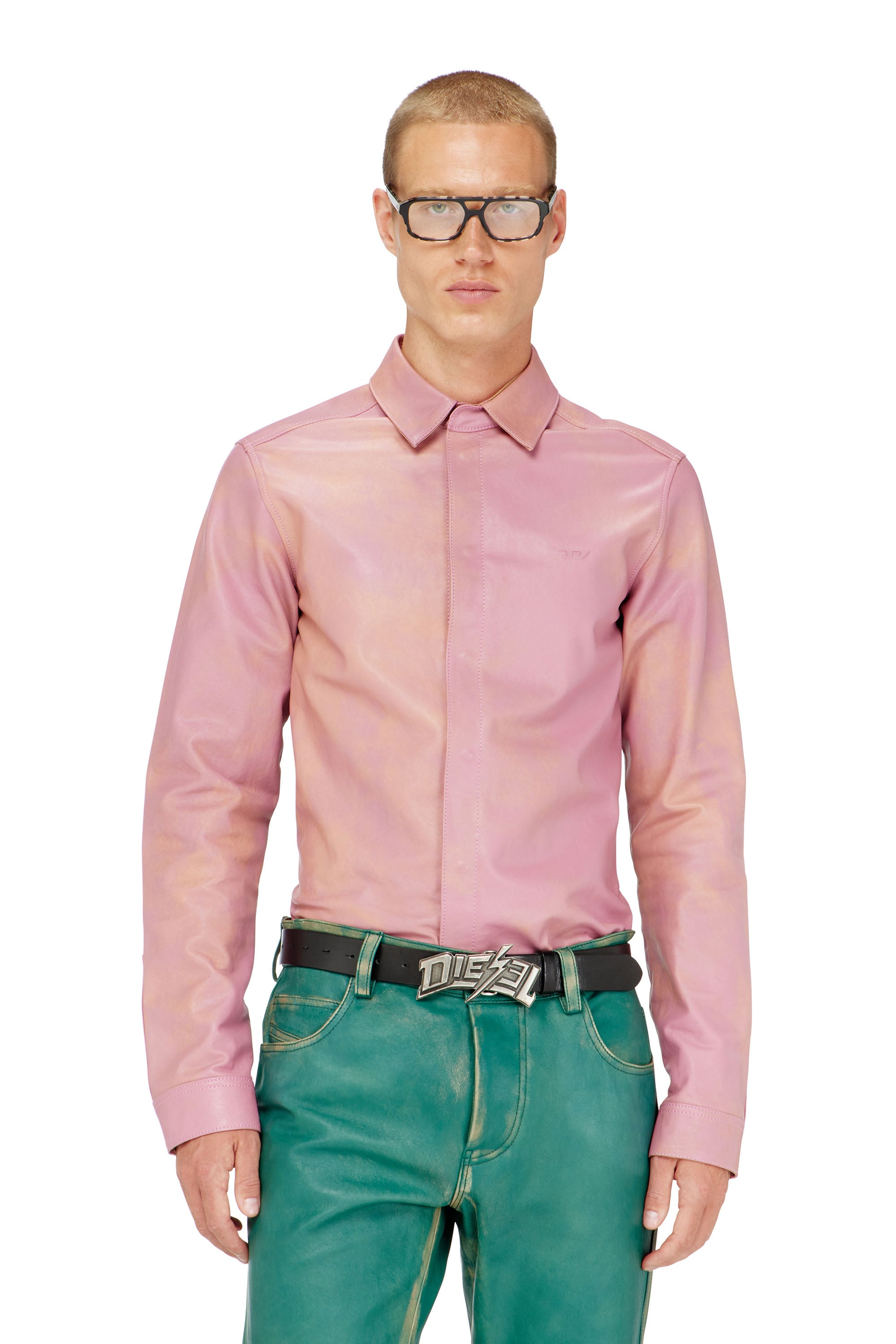 Diesel - S-CIRT, Camisa de piel tratada Hombre in Rosa - 1