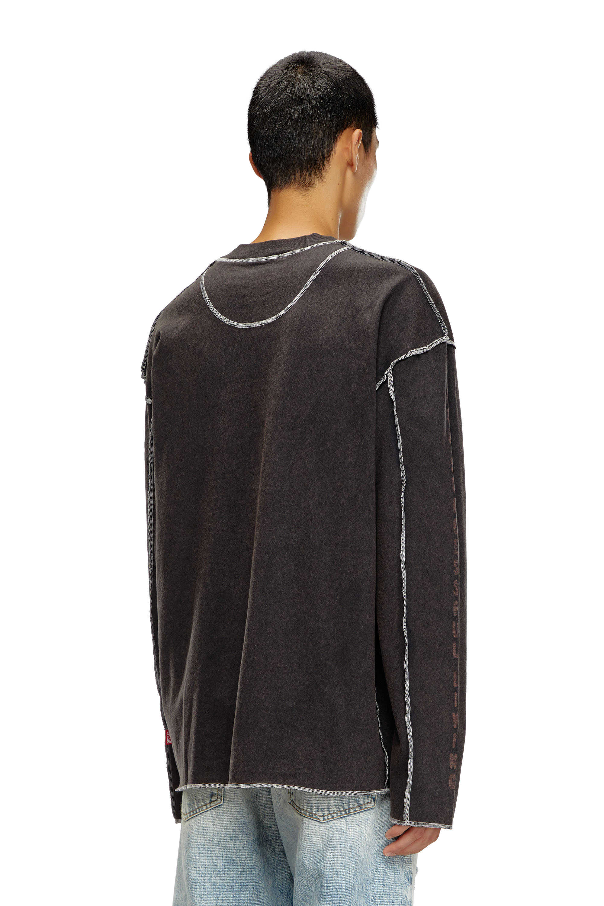 Diesel - T-CRAOR-LS, Man's Long-sleeve T-shirt with inside-out effect in Dark grey - 4