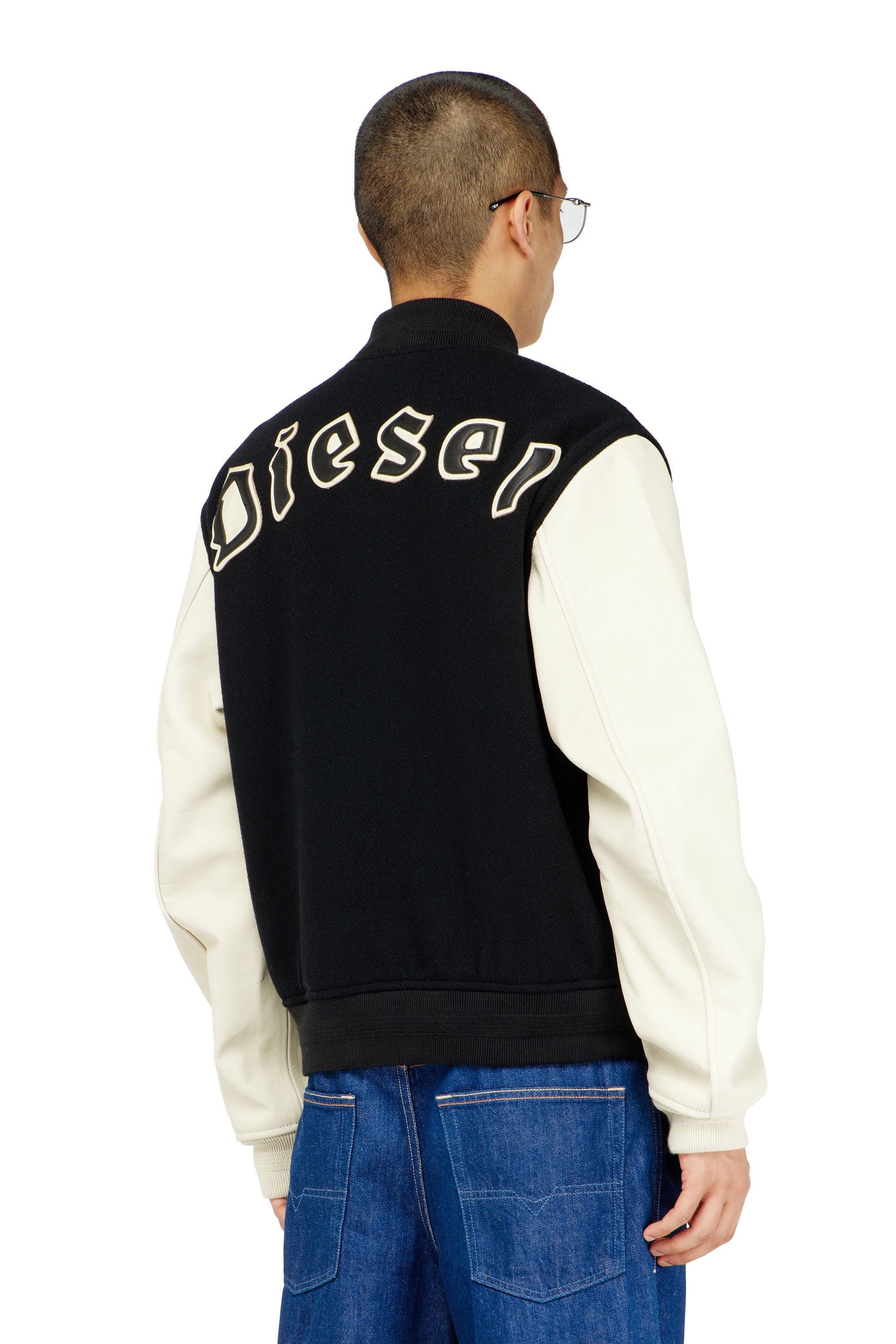 Diesel - L-ARRY-WRD, Chaqueta bomber en mezcla de lana y cuero Hombre in Multicolor - 4