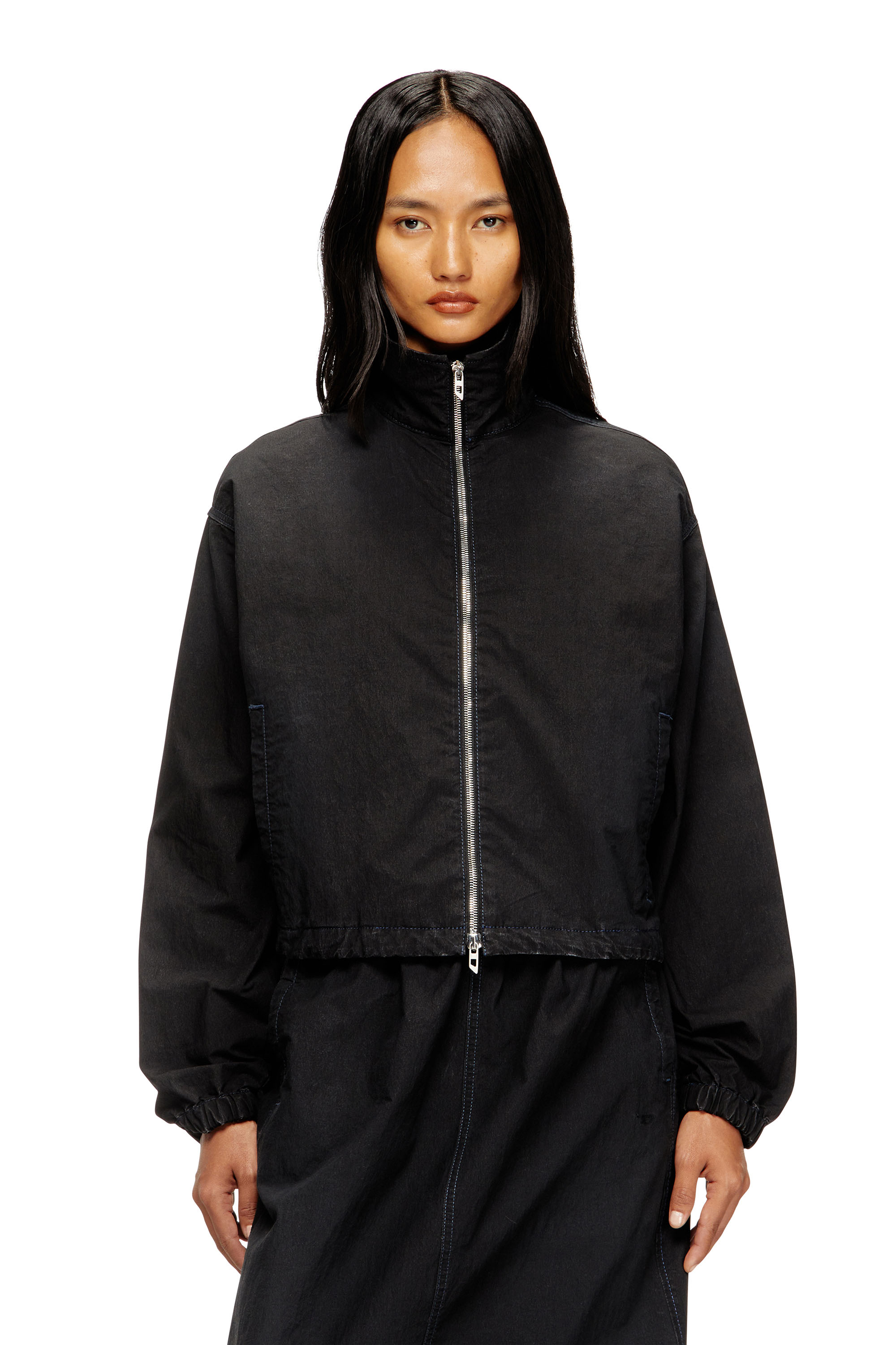 Diesel - DE-SANDERZ JOGG, Chaqueta de tejido técnico JoggJeans con cuello alto Mujer in Negro - 1